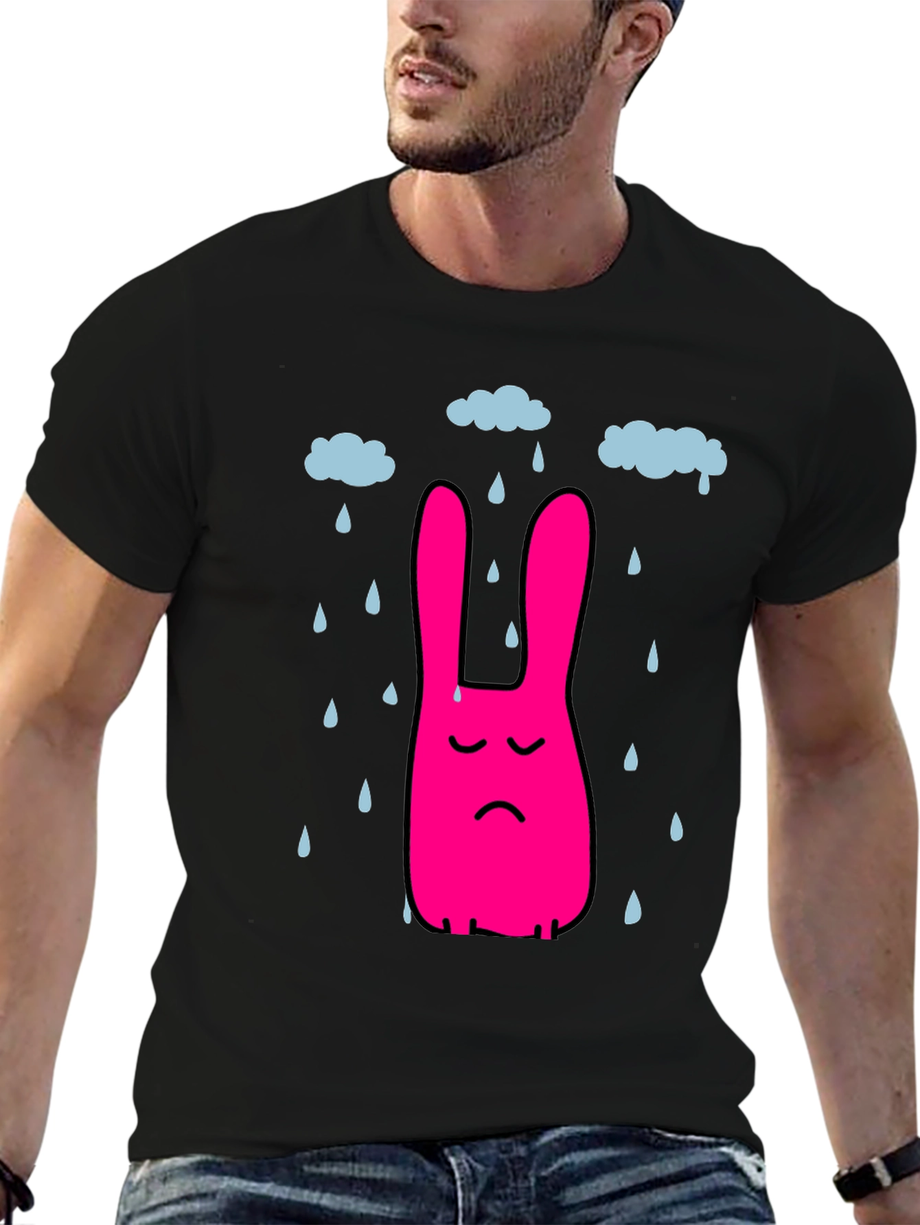 Black Sad Bunny Rain Cloud Black T-Shirt view 6