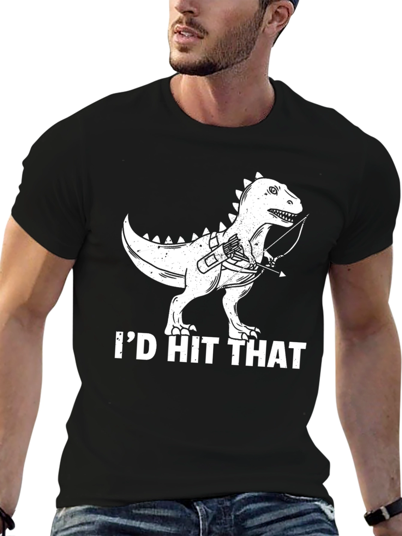 Black Dino Archer T-Shirt - "I'd Hit That" Black Tee view 6