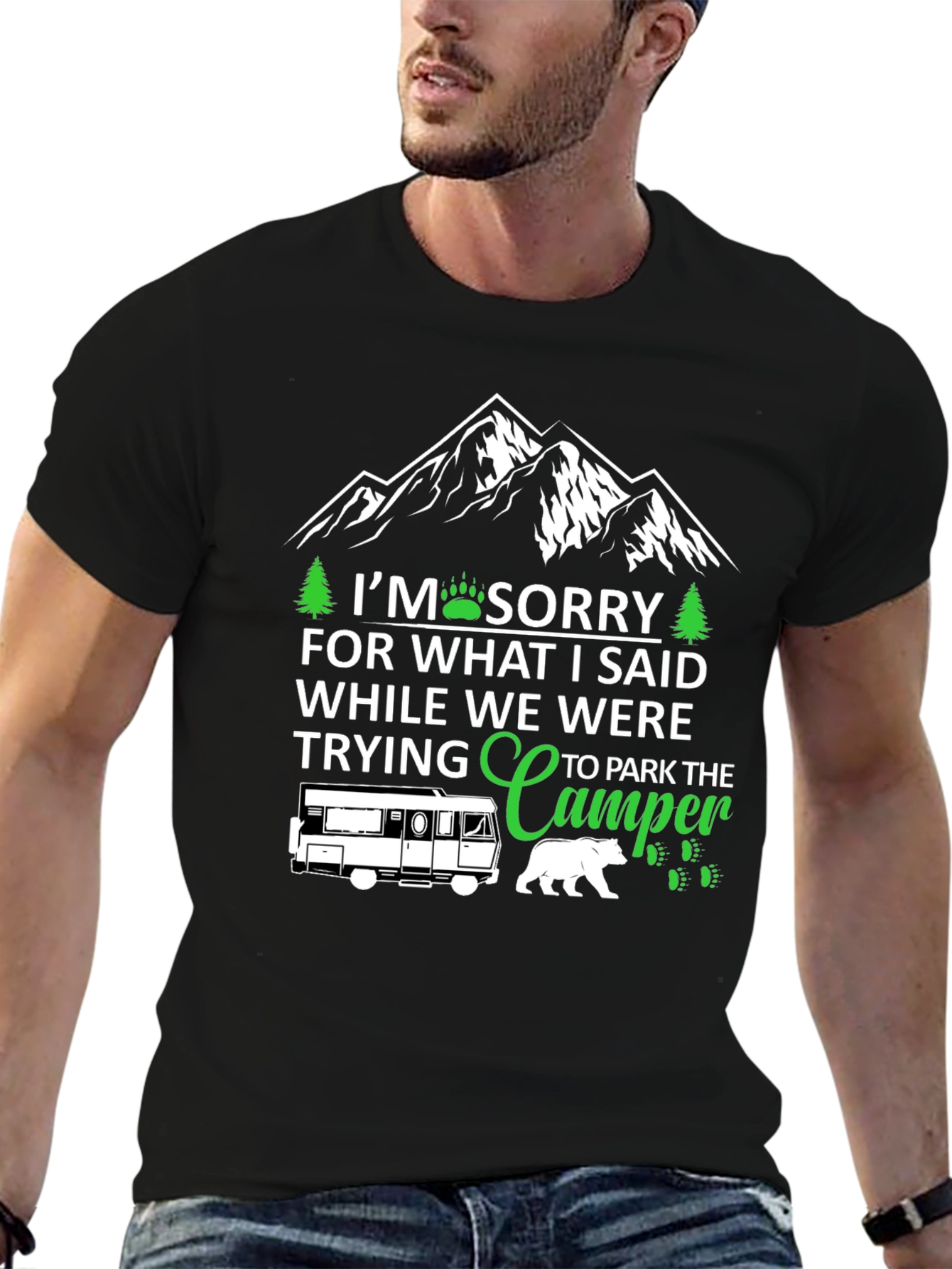 Black Sorry While Parking Camper T-Shirt view 6