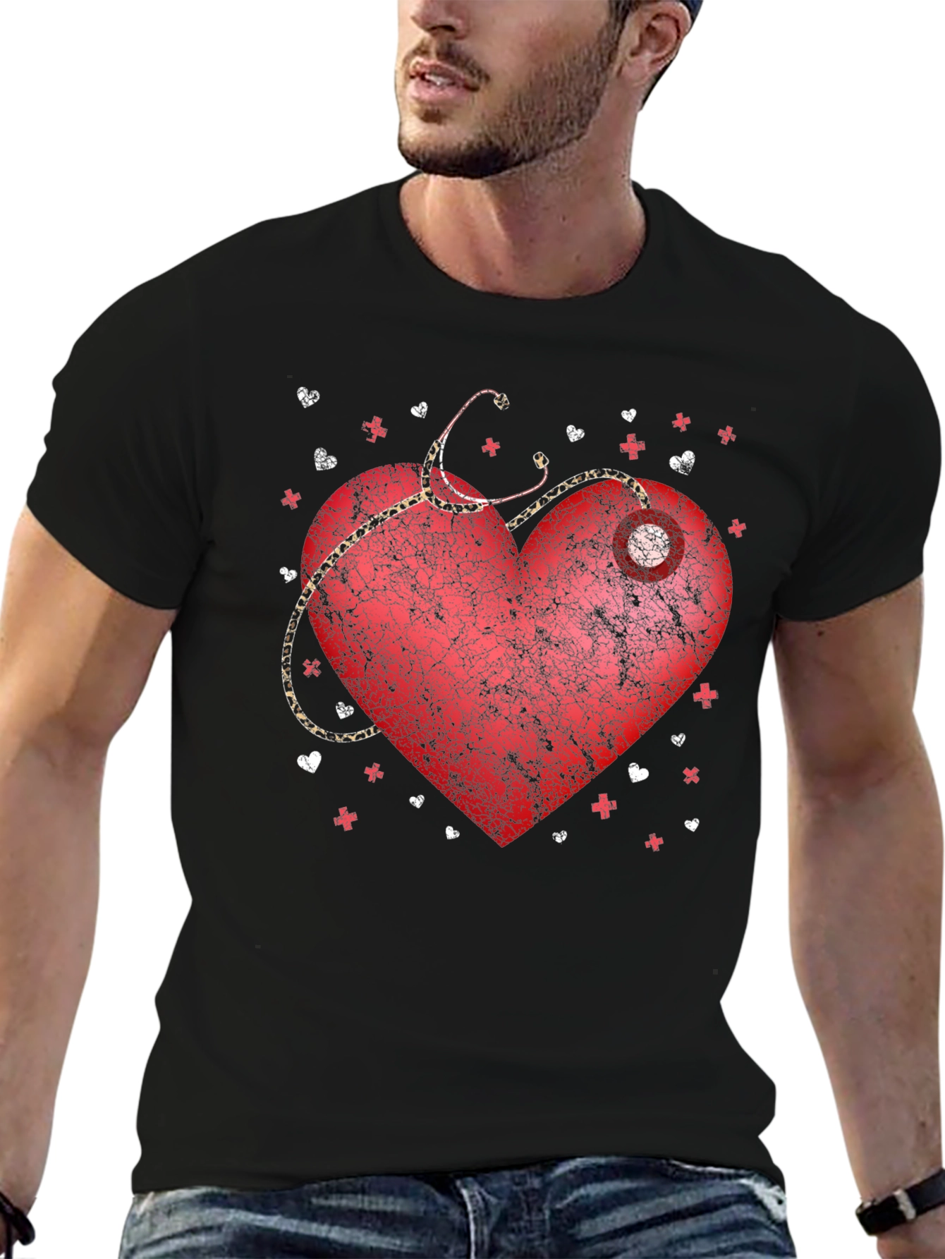 Black Heart Stethoscope Black T-Shirt Nurse Doctor view 6