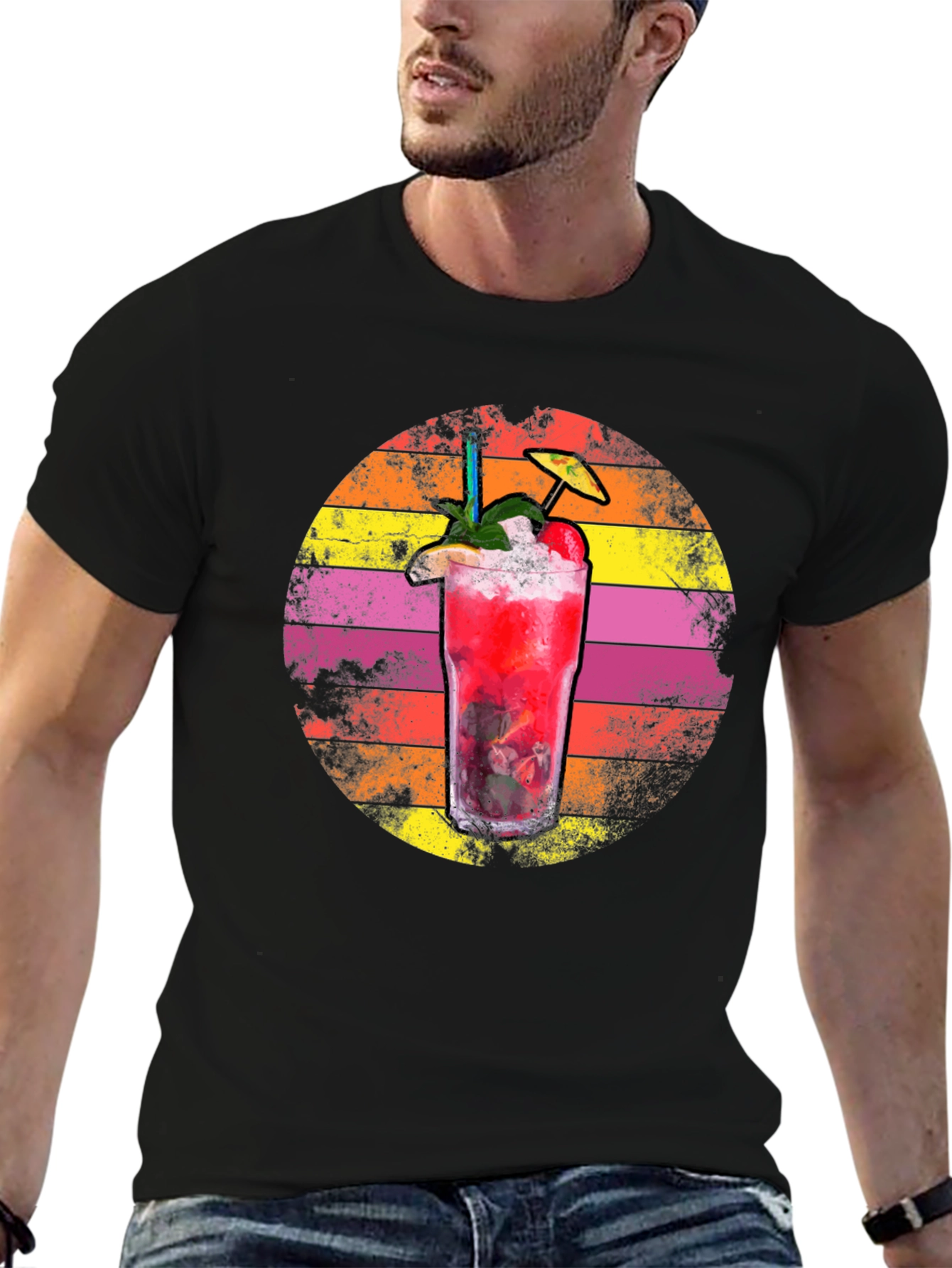 Black Retro Cocktail Graphic Tee - Summer Vibes view 6