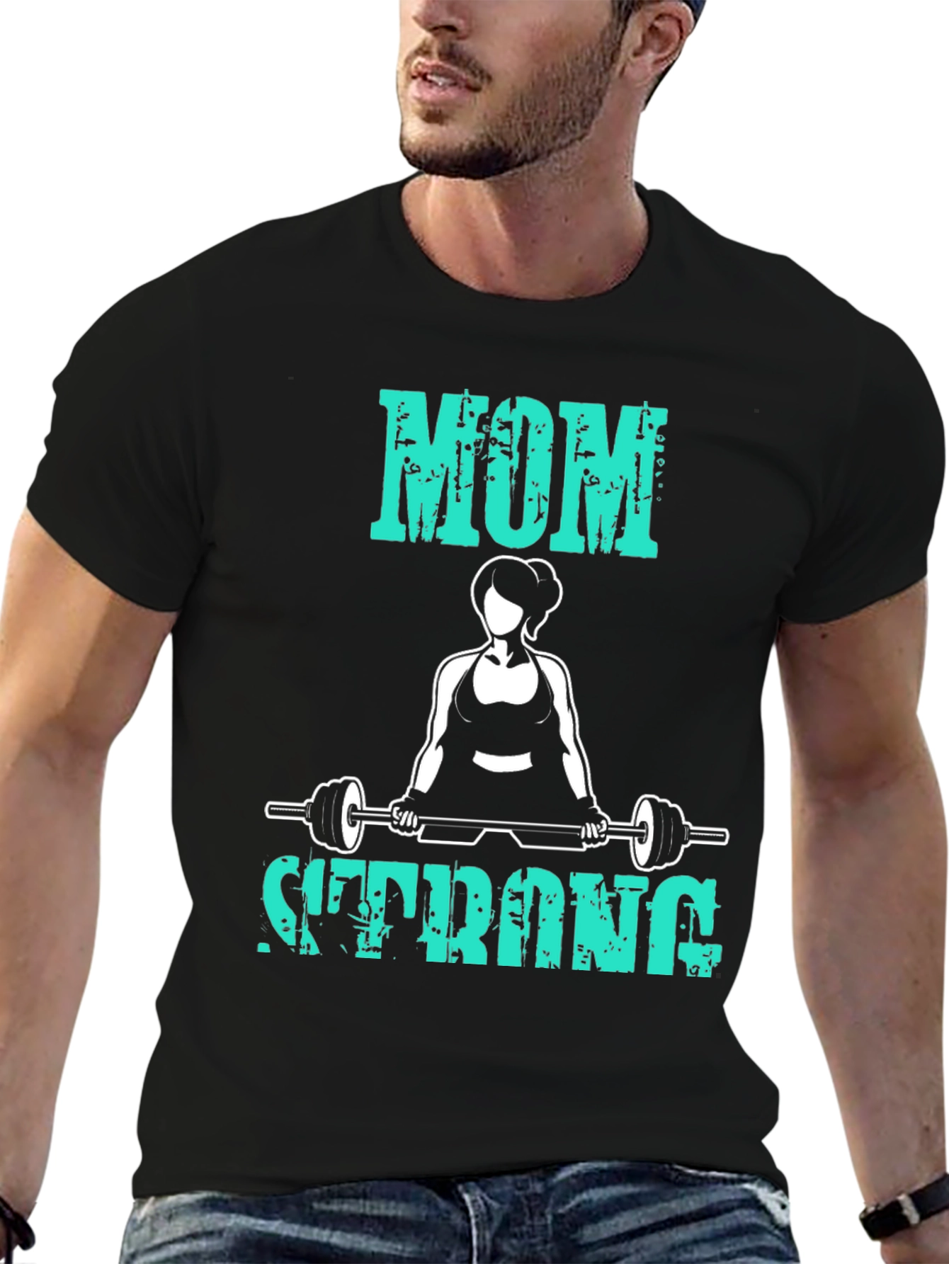 Black Mom Strong T-Shirt - Fitness Workout Tee view 6