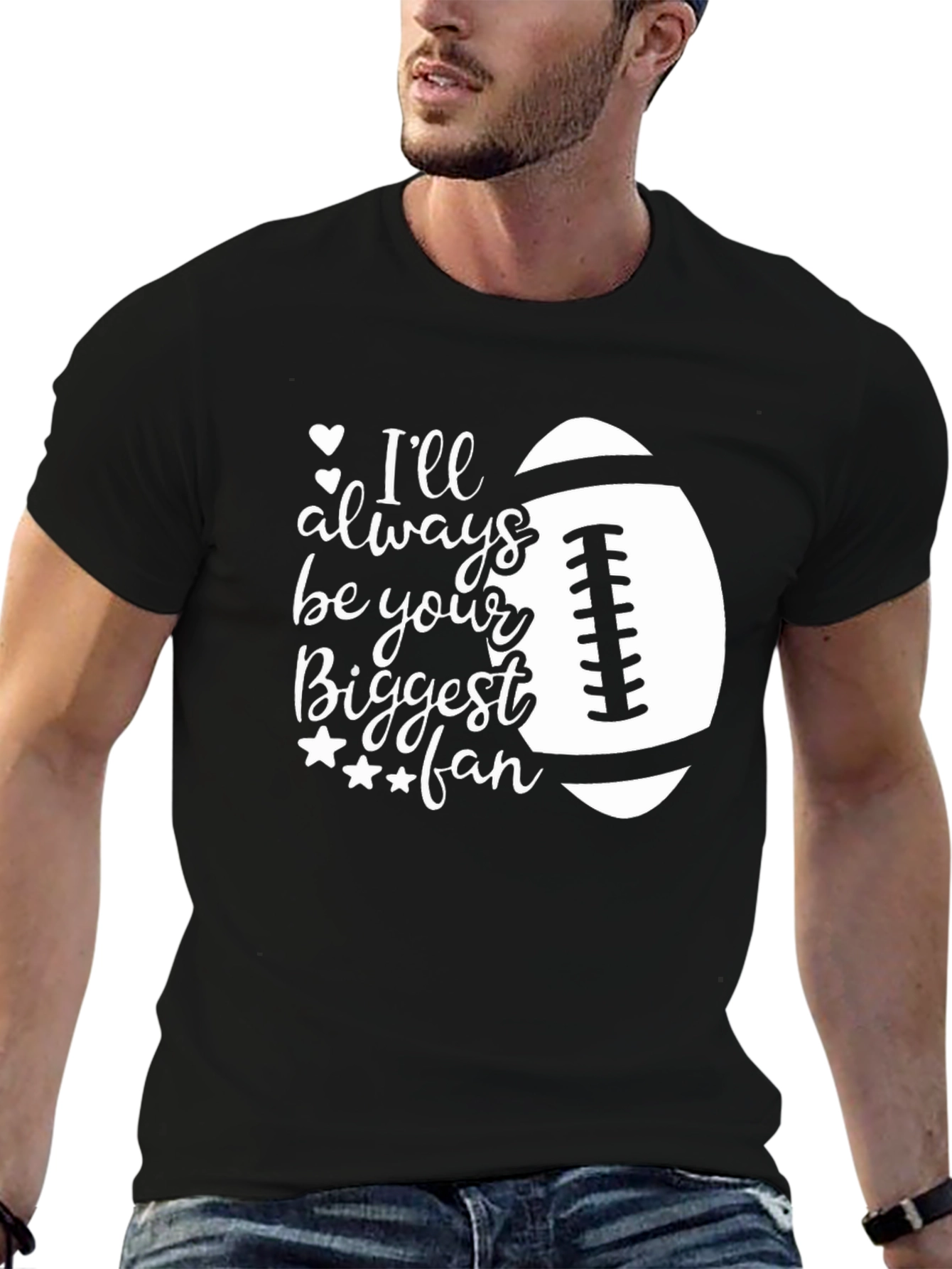 Black Biggest Fan Football Graphic Tee view 6