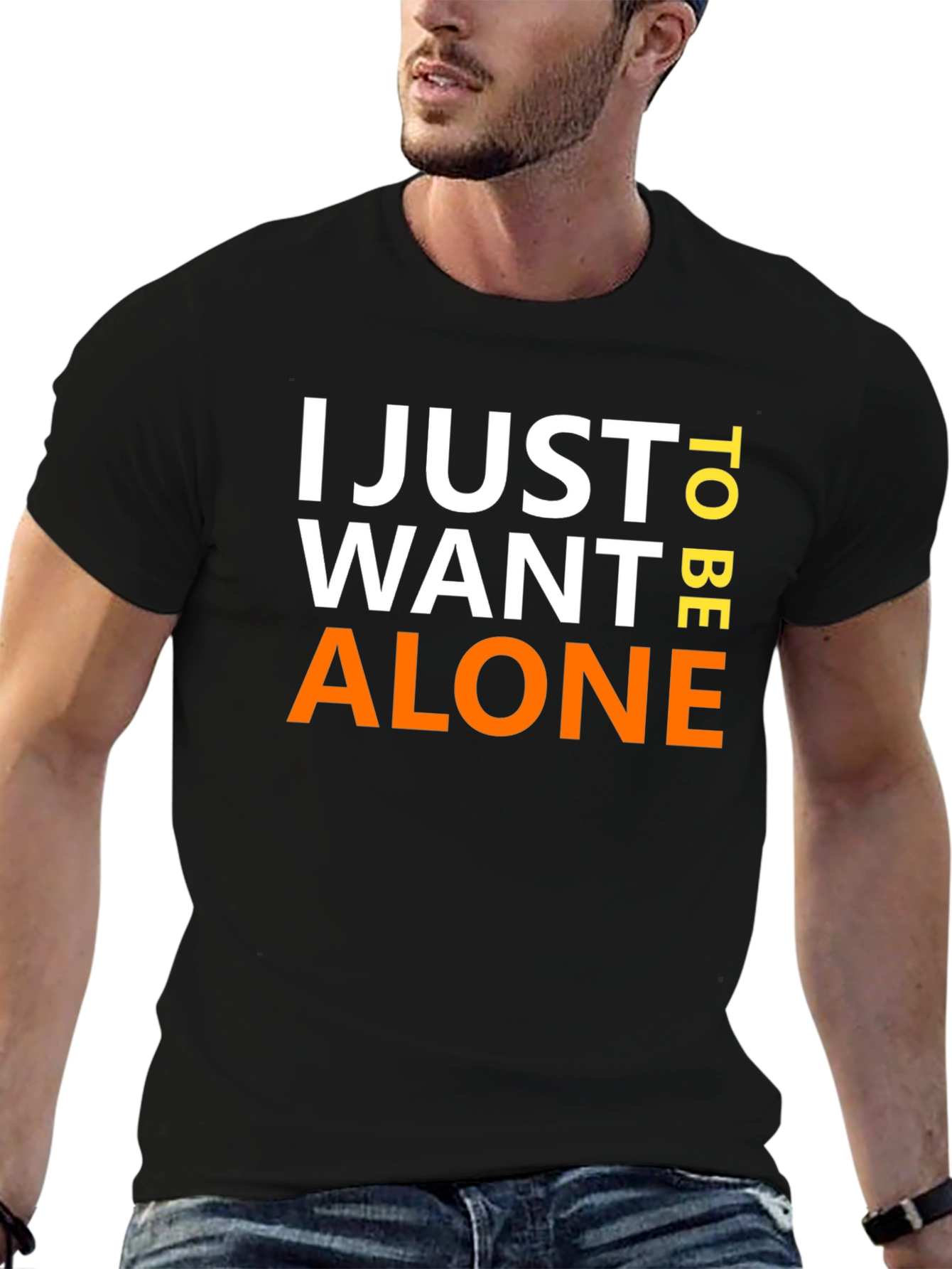 Black I Just Want To Be Alone Graphic T-Shirt view 6