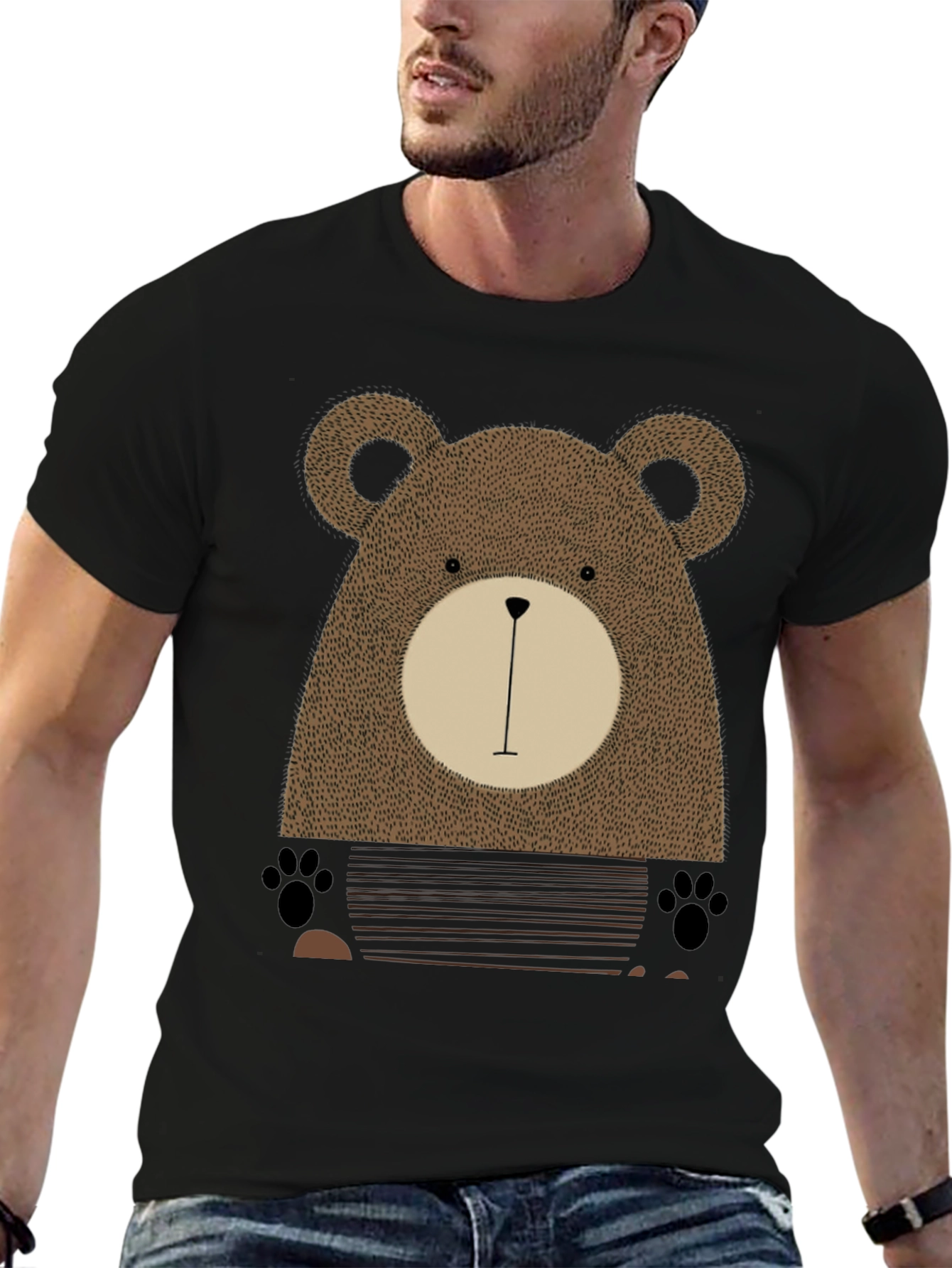 Black Cute Bear Graphic Print Black T-Shirt view 6