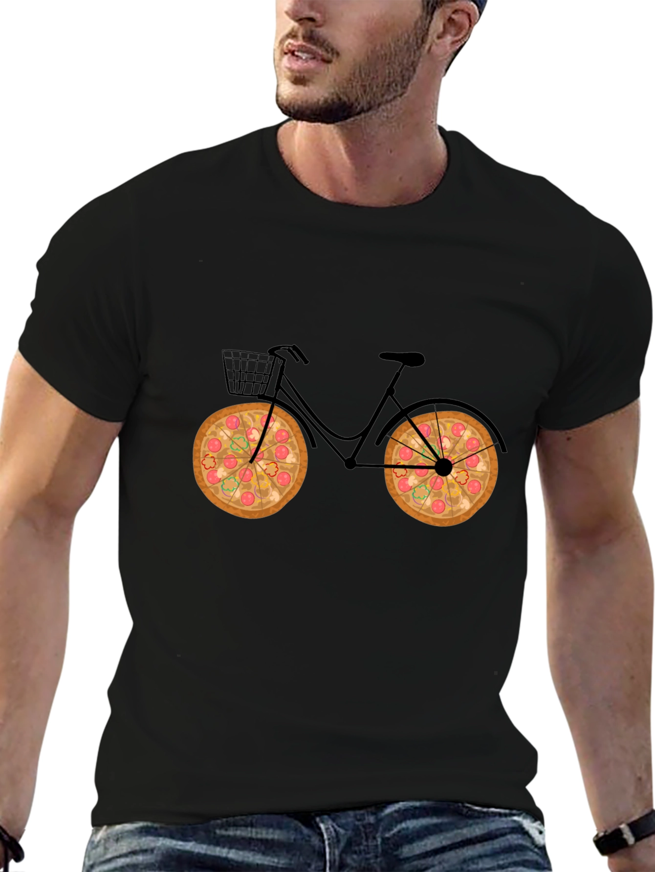 Black Pizza Bike Black T-Shirt view 6