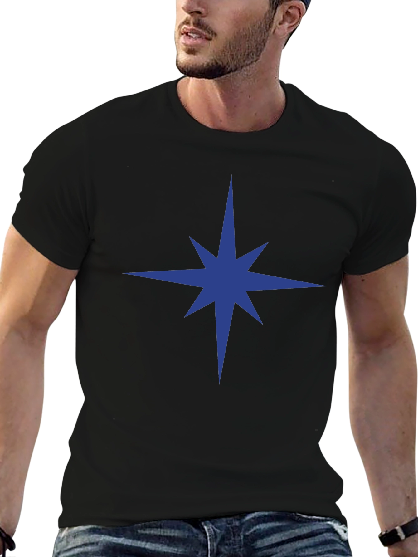 Black Star Graphic Black T-Shirt - Men's Casual Tee view 6