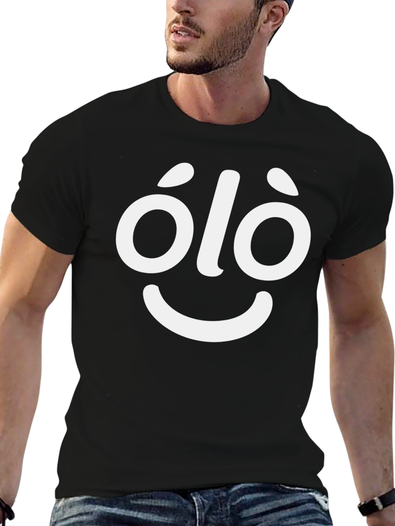 Black Funny Olo Face Graphic Tee - Black Cotton Blend T-Shirt view 6