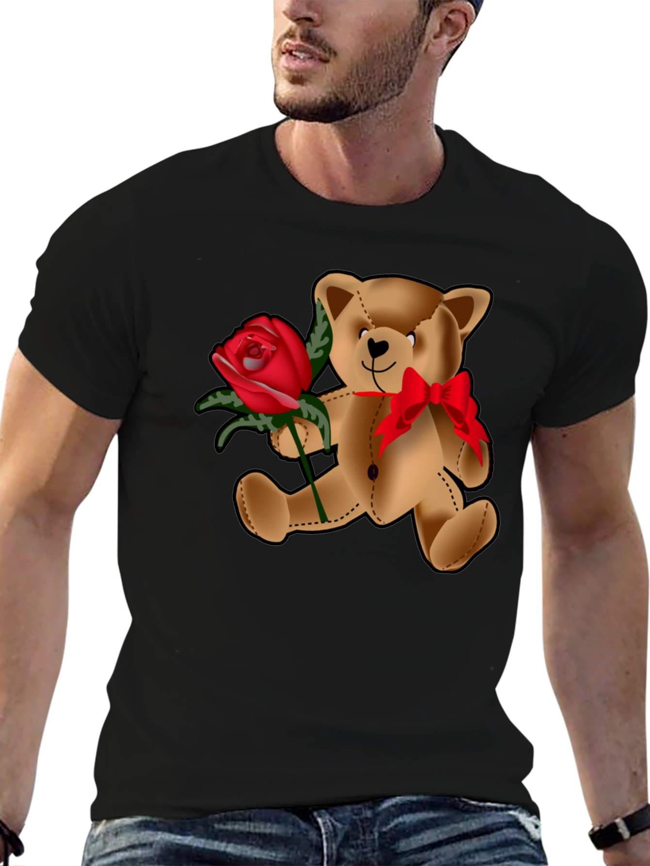 Black Teddy Bear Rose T-Shirt - Valentine's Day Love view 6