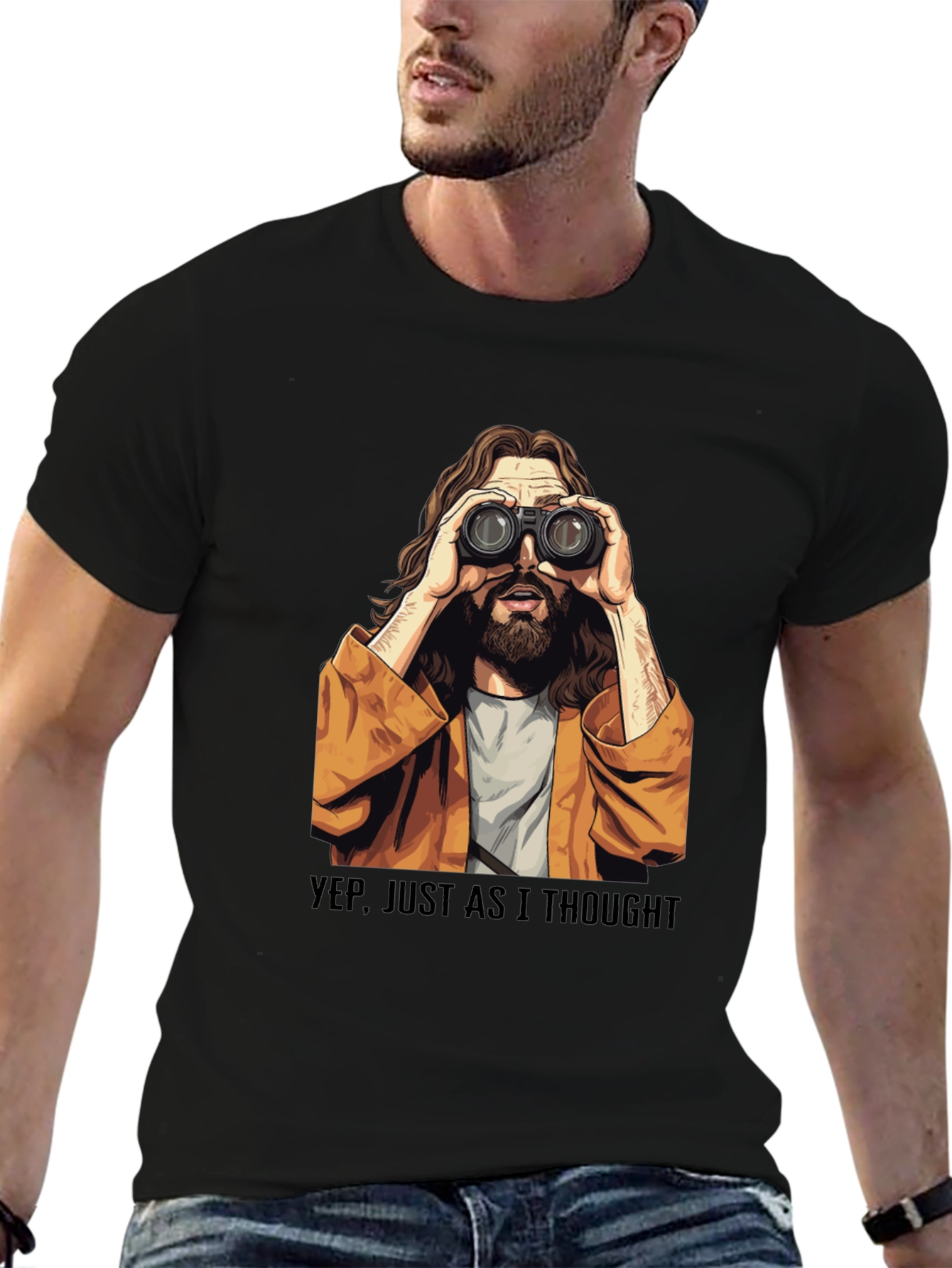 Black Binocular Jesus T-Shirt - Funny Graphic Tee view 6