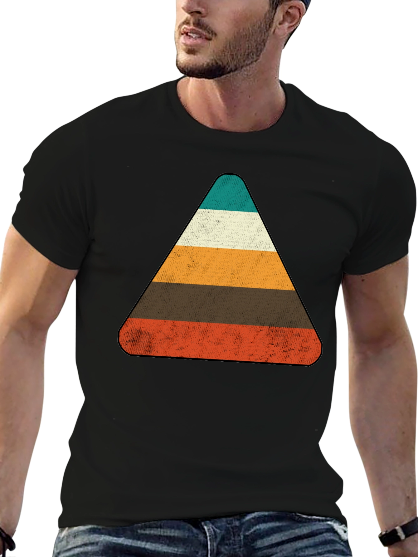Black Retro Striped Triangle Graphic T-Shirt view 6