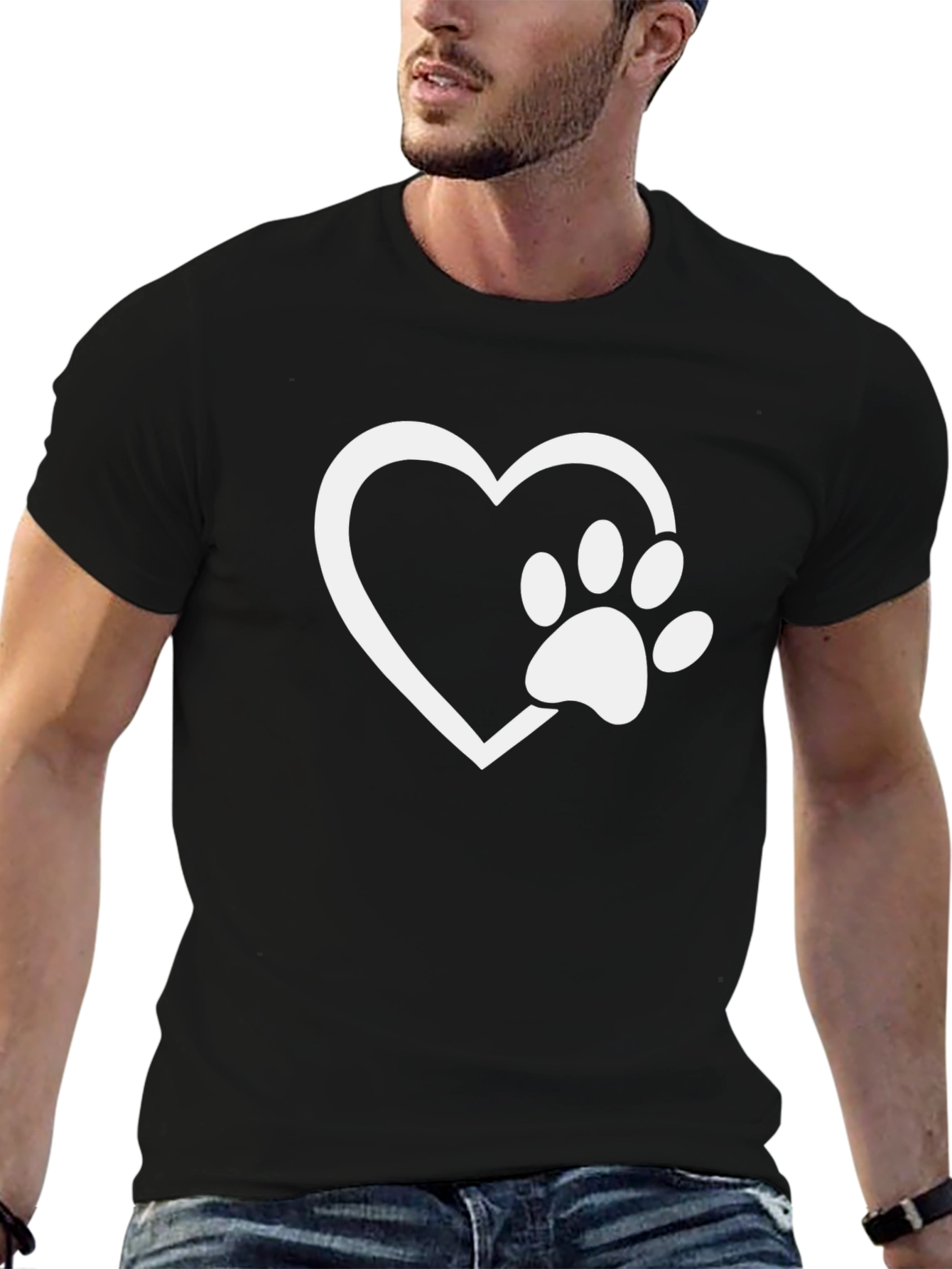 Paw Print Heart Graphic Tee - Black Unisex T-Shirt - 6
