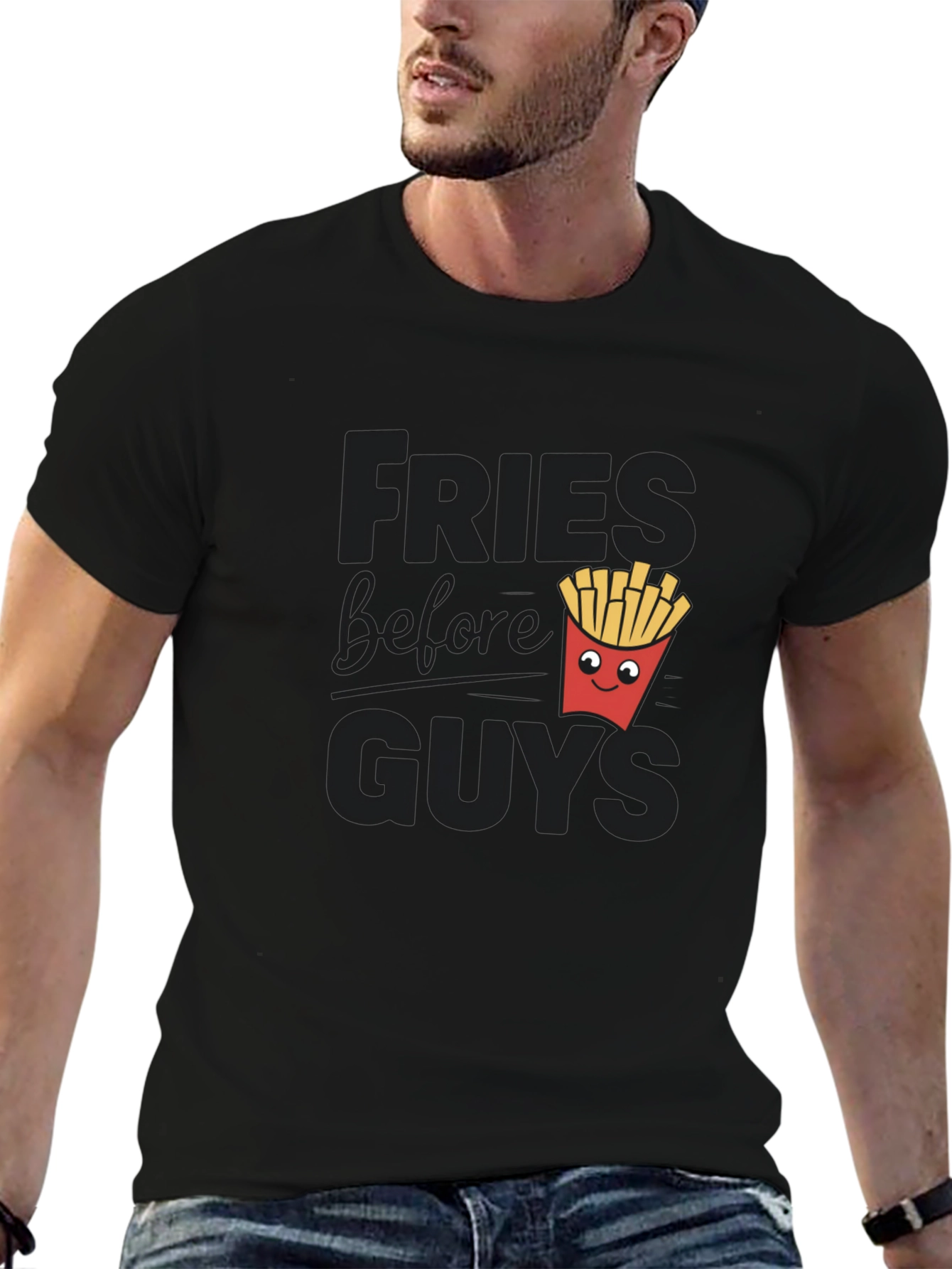 Black Fries Before Guys Funny Graphic Tee view 6