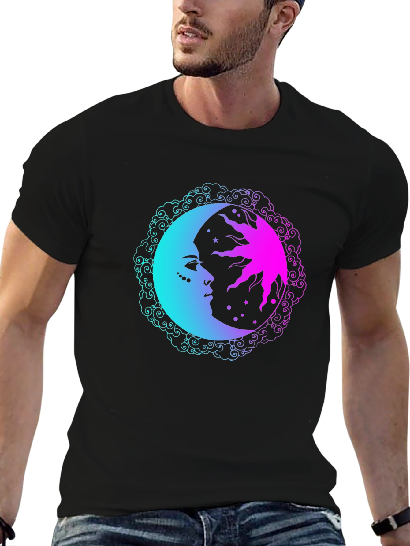 Black Sun & Moon Graphic Tee - Cosmic Comfort view 6