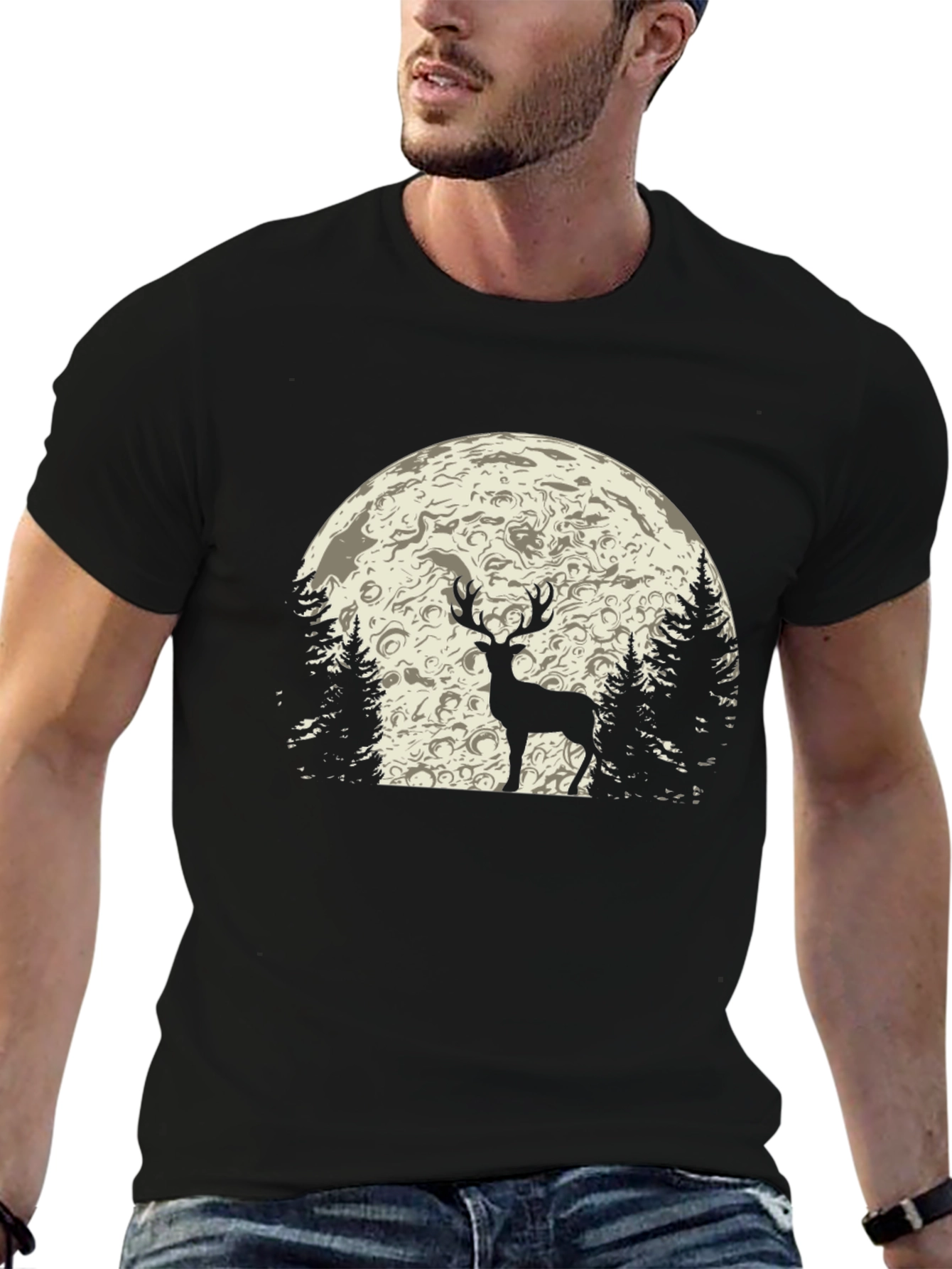 Black Deer in Moonlight Graphic T-Shirt view 6