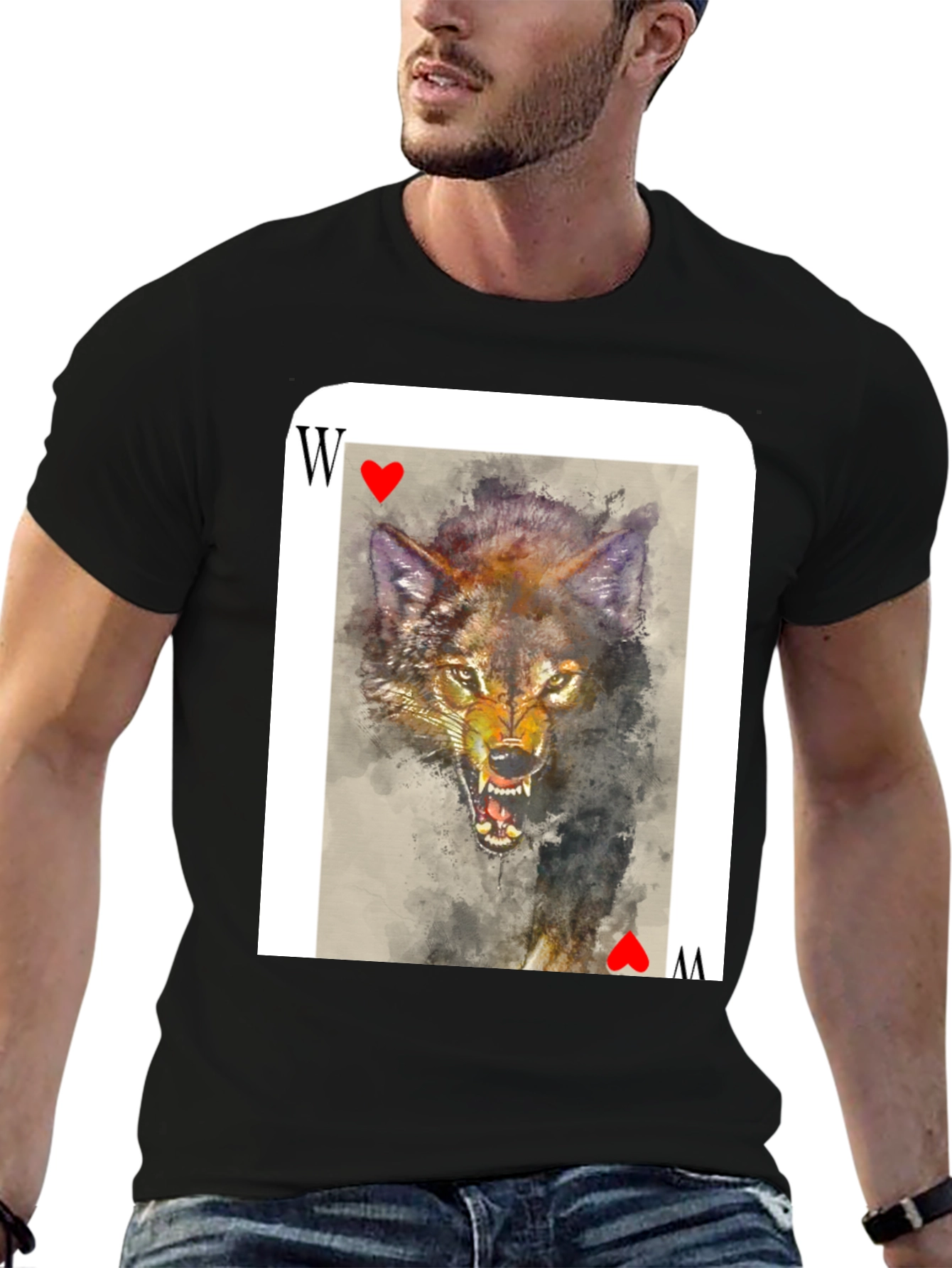 Black Wolf Card T-Shirt - Unique Animal Graphic Tee view 6