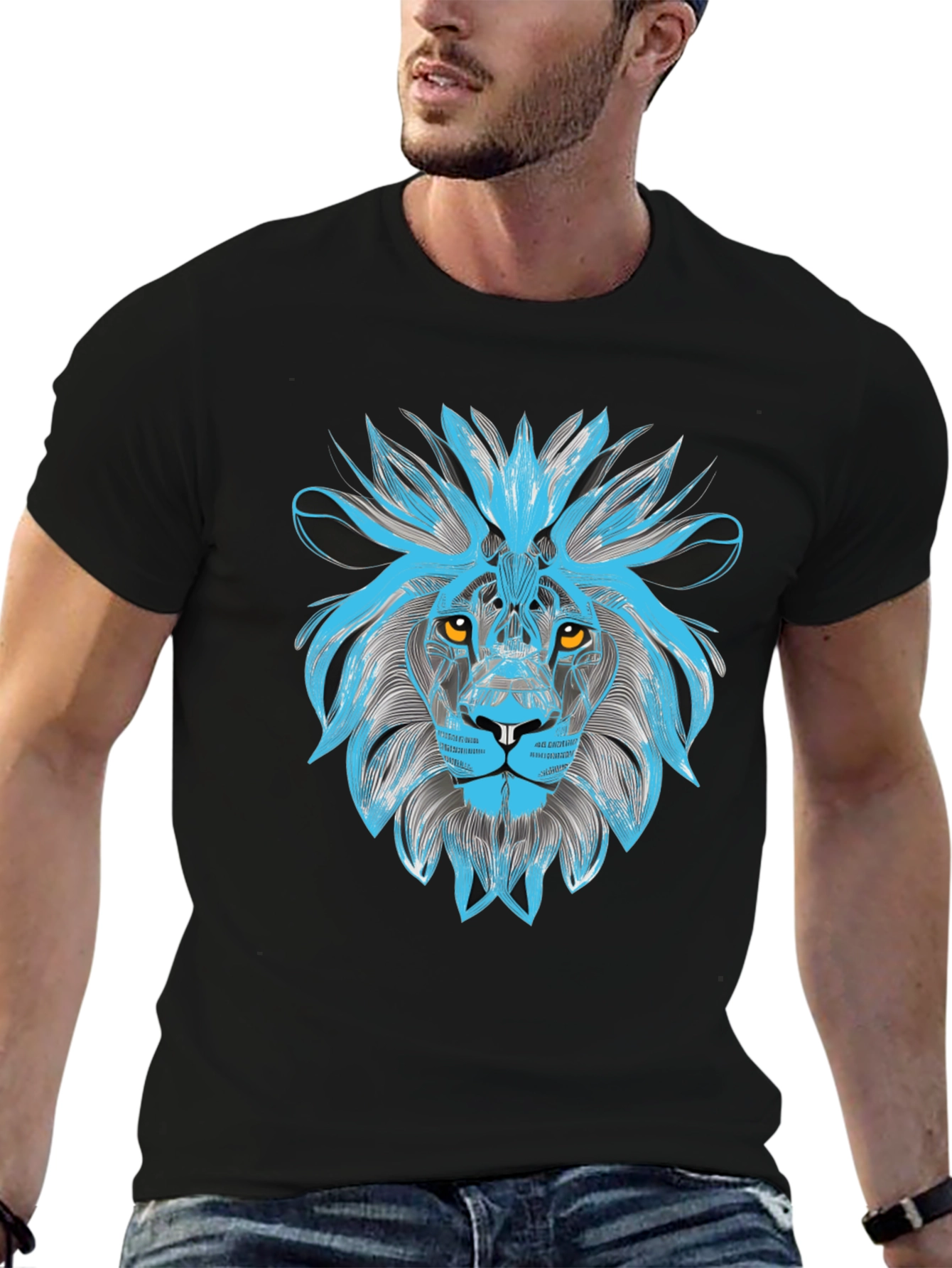 Black Lion Graphic Print Crew Neck T-Shirt view 6