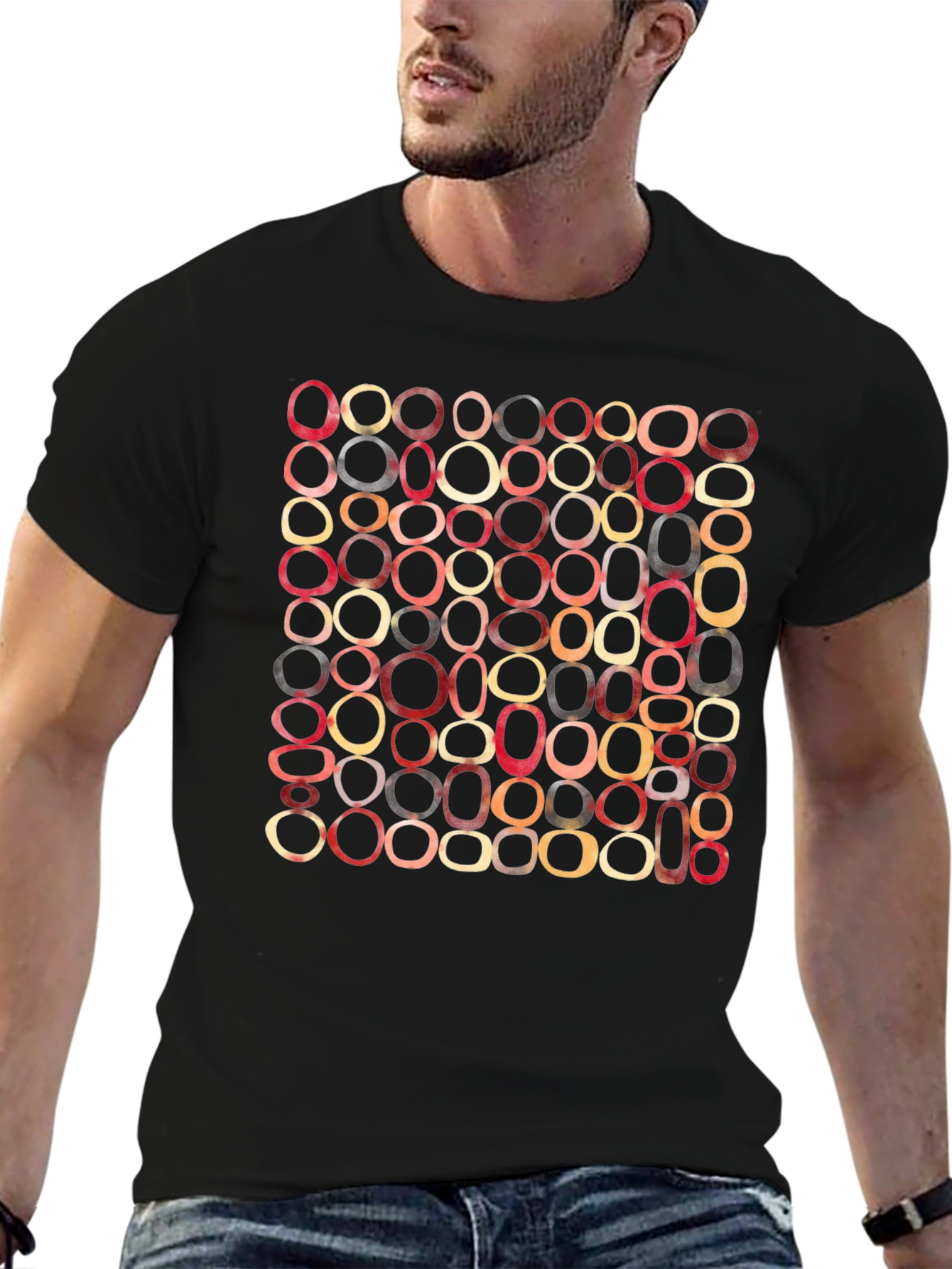 Black Retro Oval Pattern T-Shirt - Modern Abstract Graphic Tee view 6