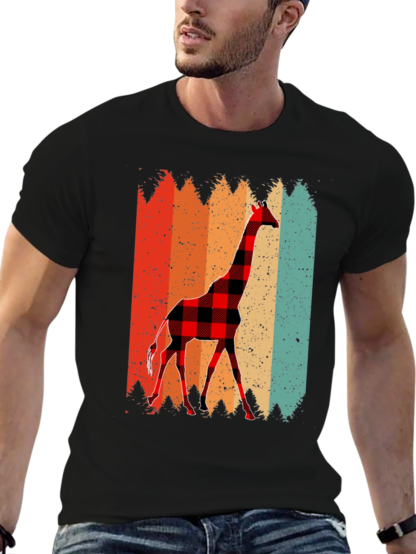 Black Buffalo Plaid Giraffe Men's T-Shirt view 6
