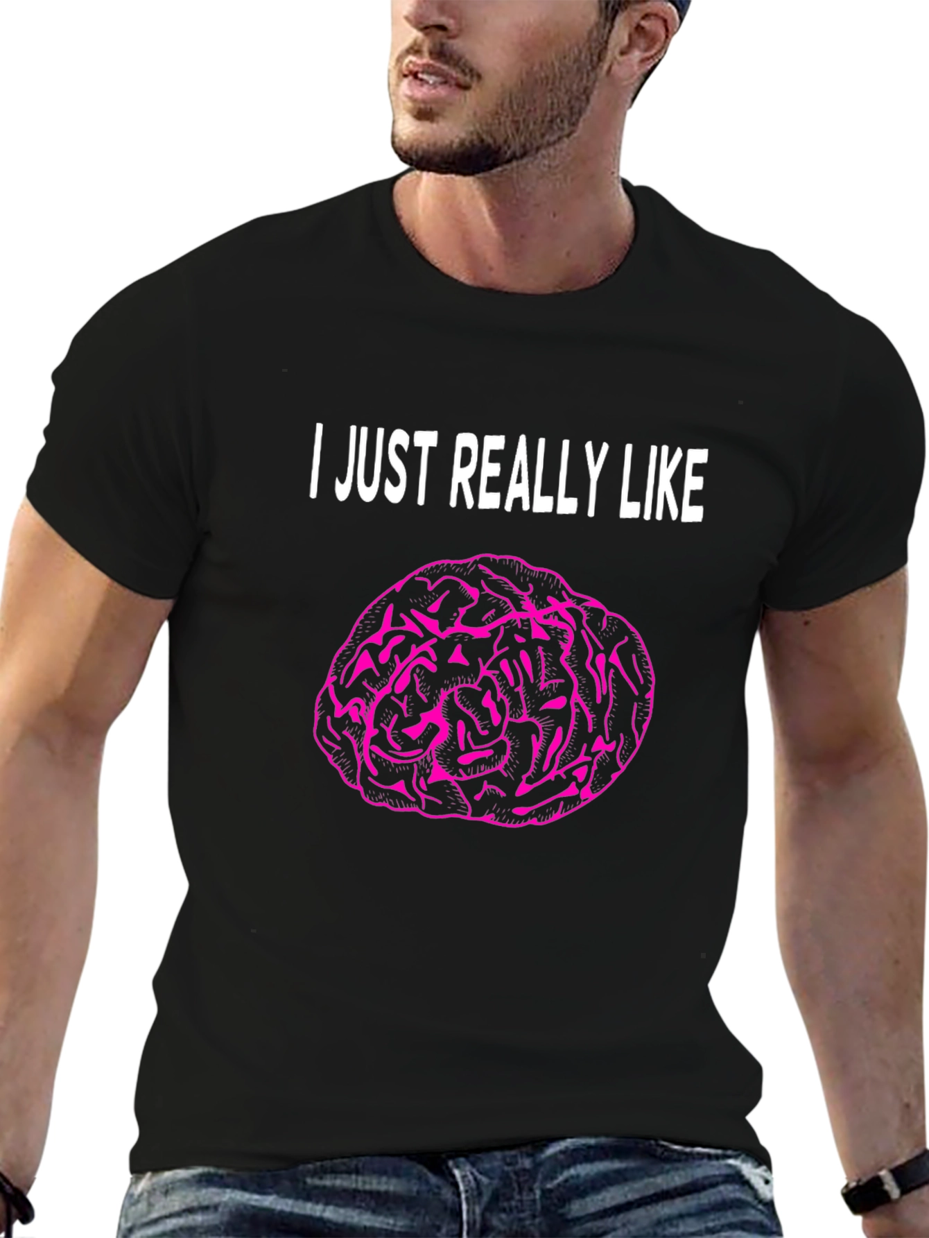 Black I Just Really Like Brains T-Shirt view 6