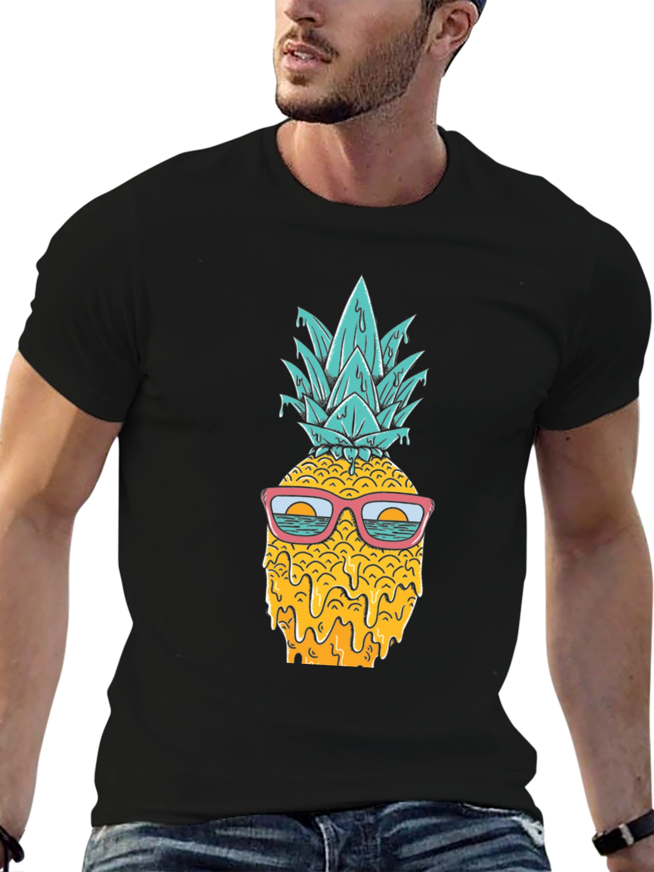 Black Cool Pineapple Graphic T-Shirt - Tropical Vibes view 6