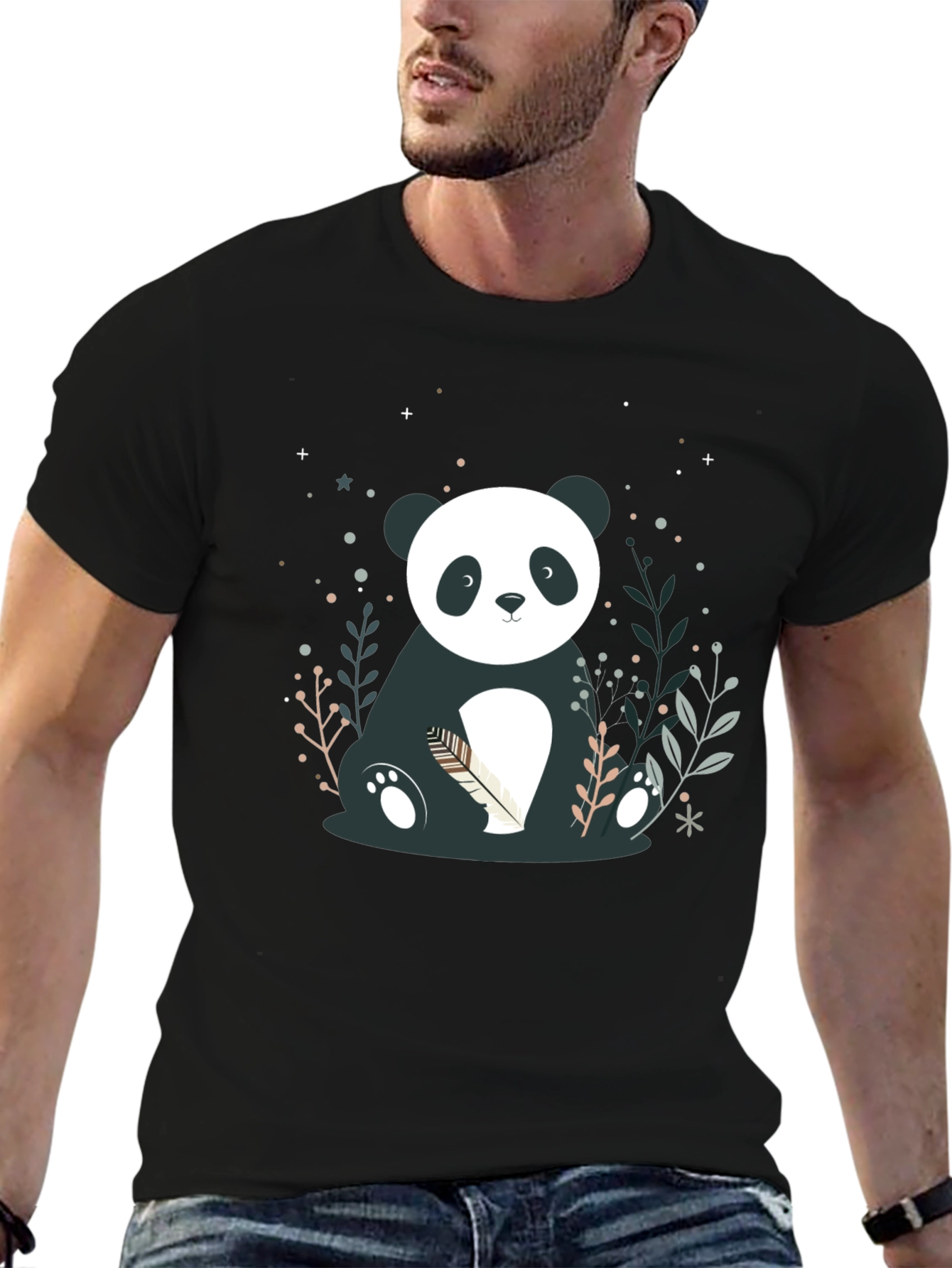 Black Cute Panda Graphic Print Black T-Shirt view 6