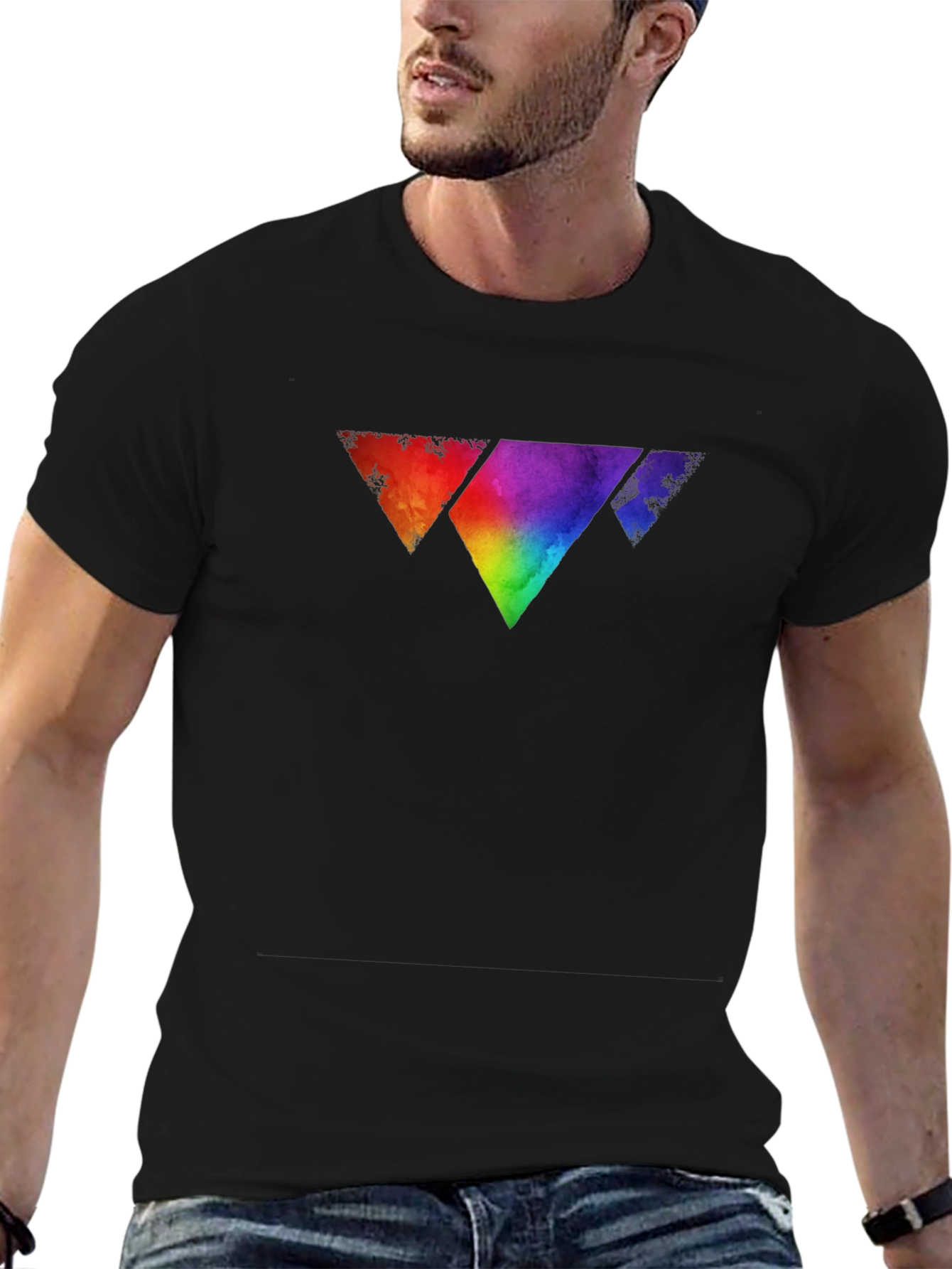 Black Rainbow Triangle Graphic Tee - Men's Black T-Shirt view 6
