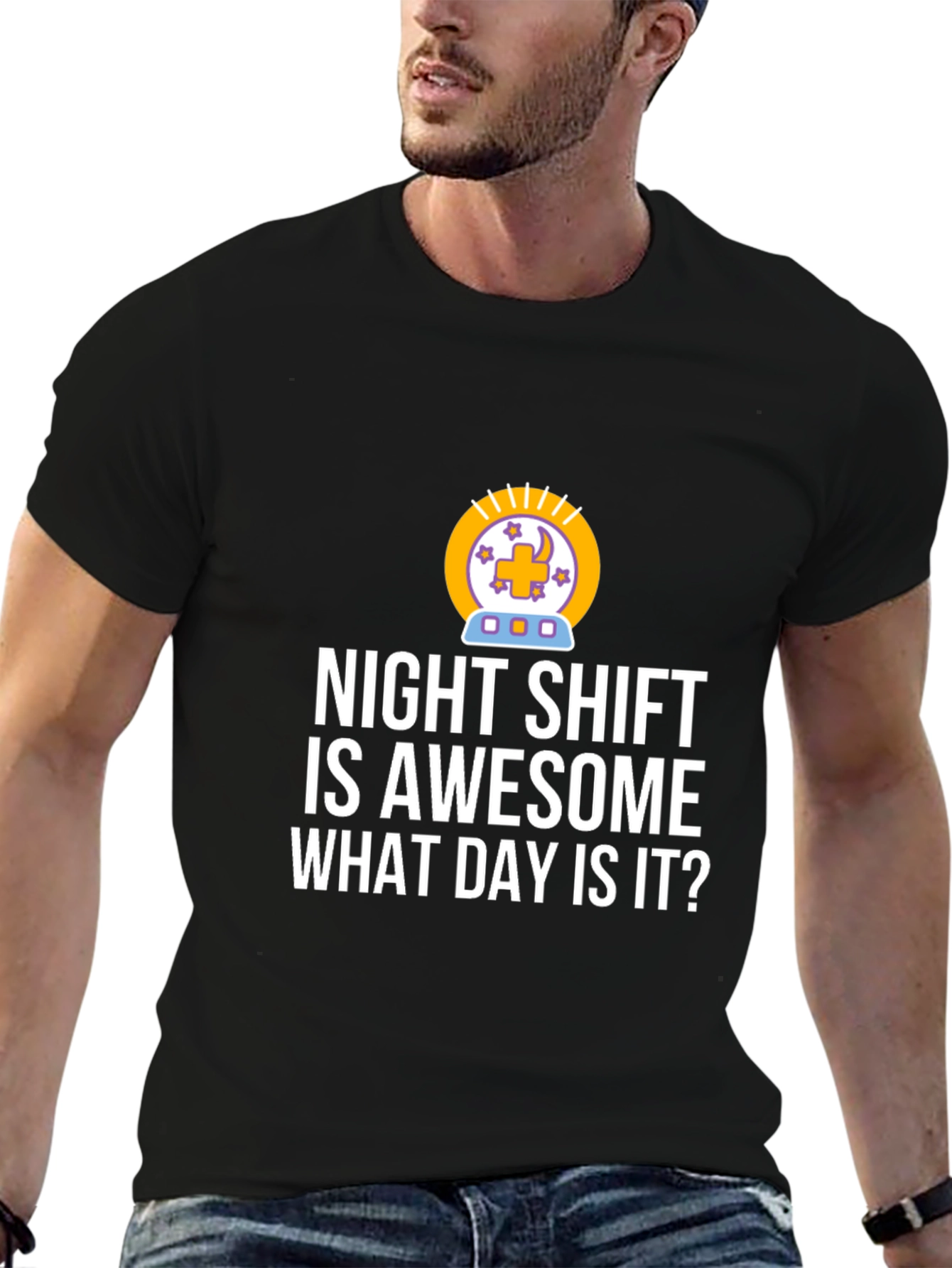 Black Night Shift Awesome T-Shirt - Funny Work Tee view 6