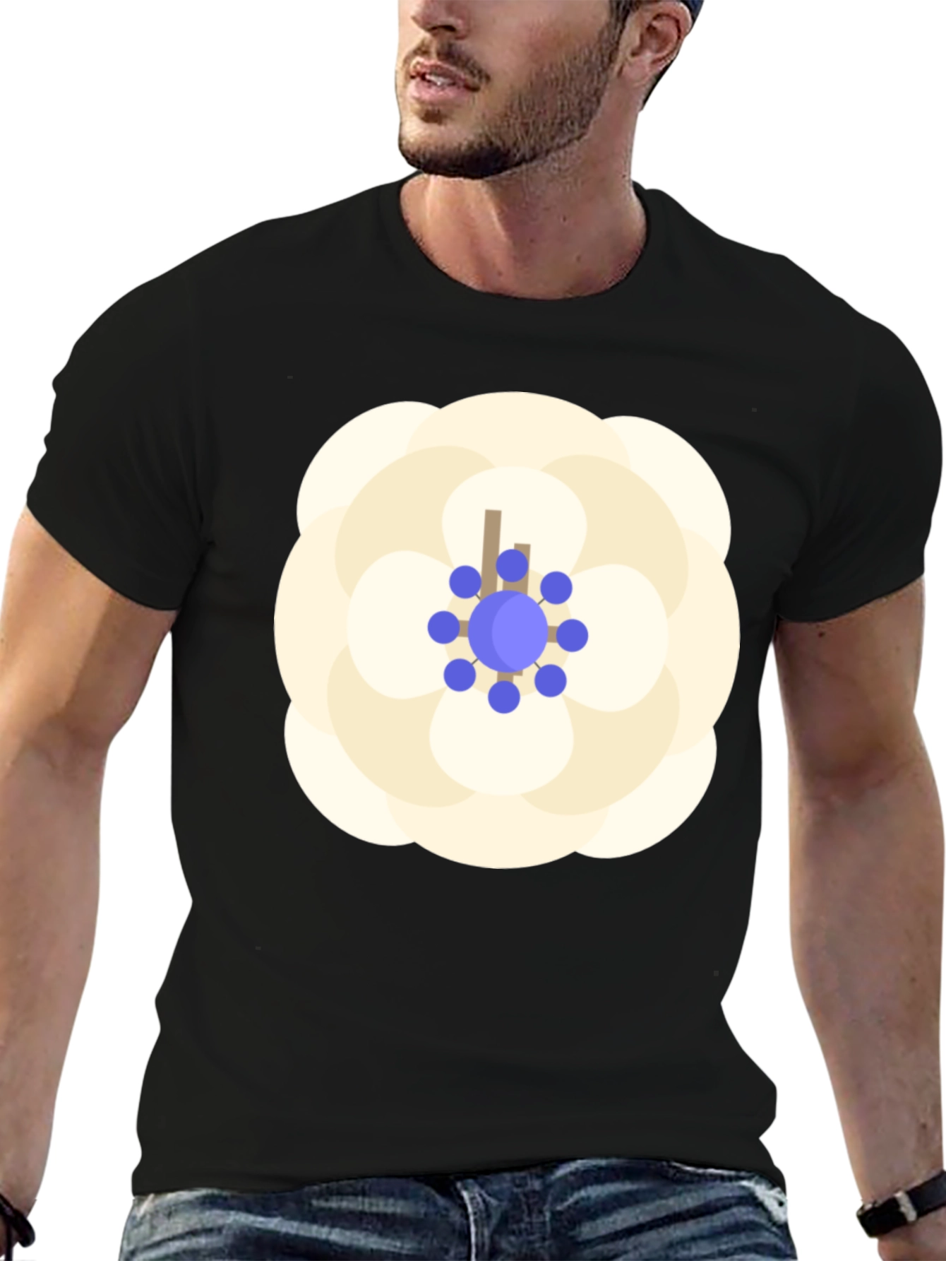 Black Black T-Shirt with Floral Emblem Design view 6