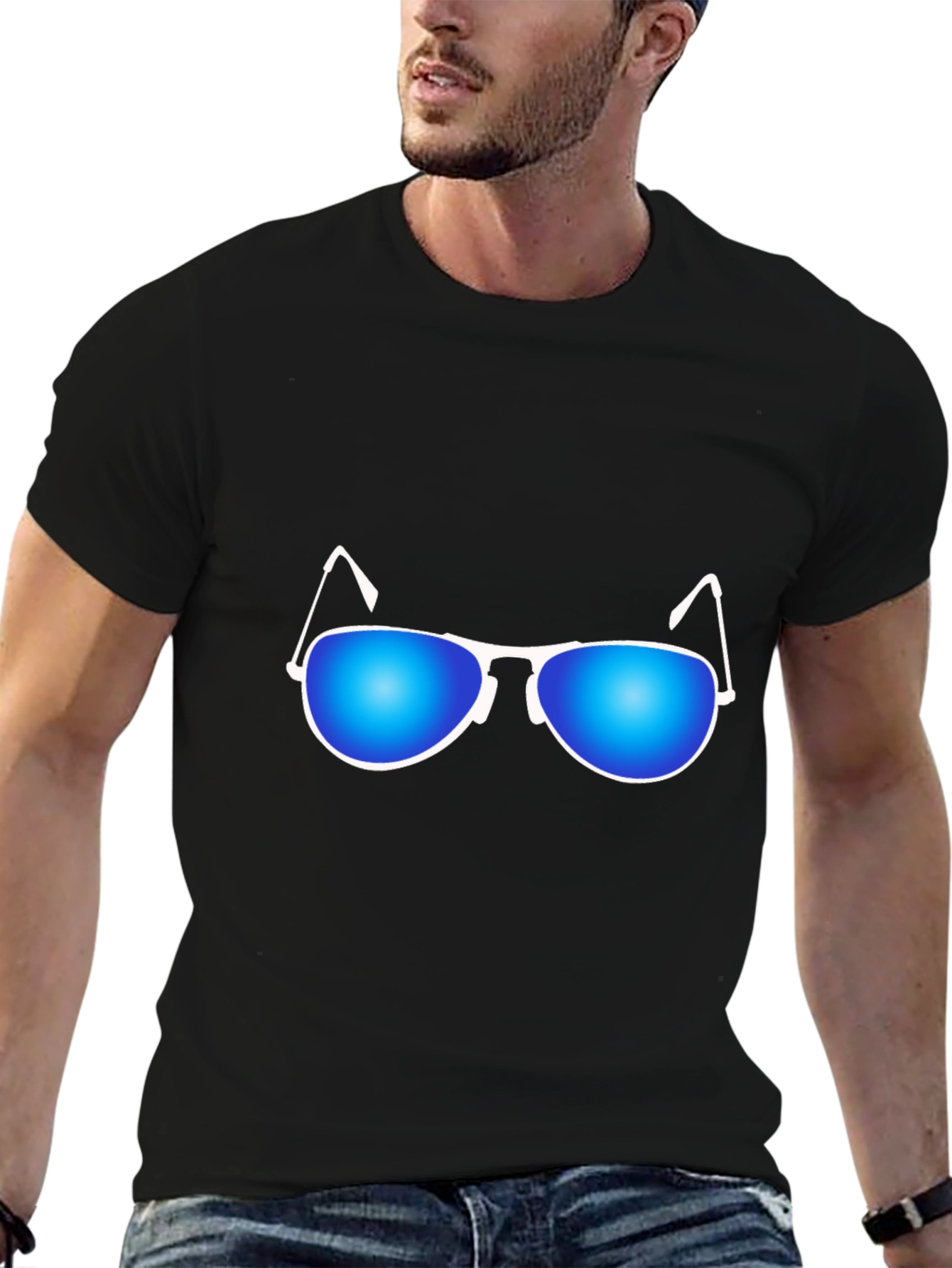 Black Cool Shades Graphic Tee - Black Cotton T-Shirt view 6