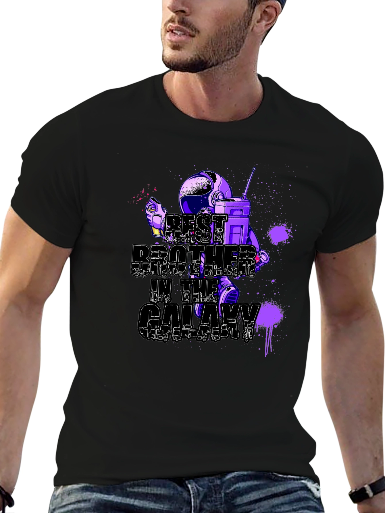 Black Best Brother in the Galaxy Astronaut T-Shirt - Black view 6