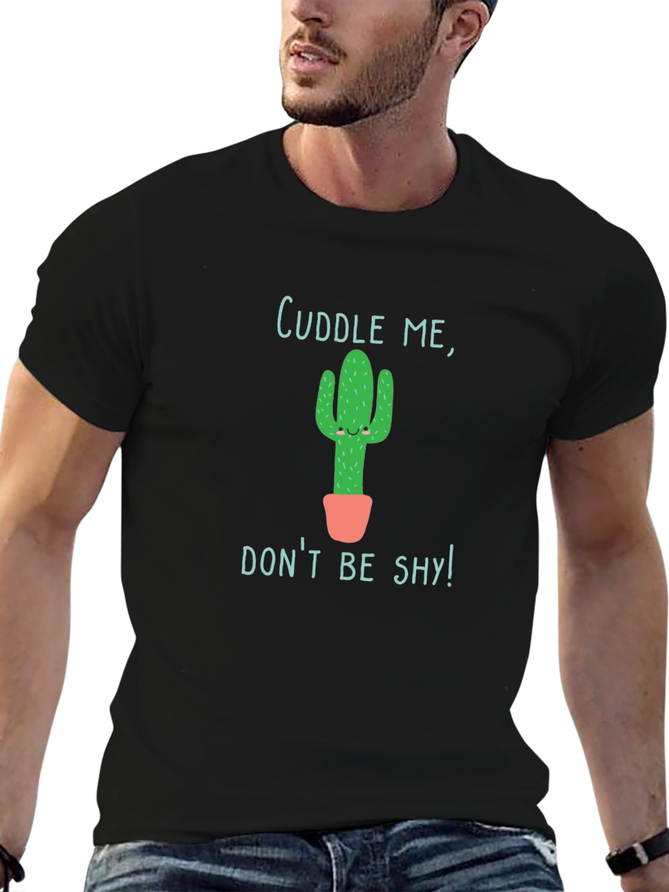 Black Cuddle Me Cactus Graphic Tee - Soft Cotton Blend view 6
