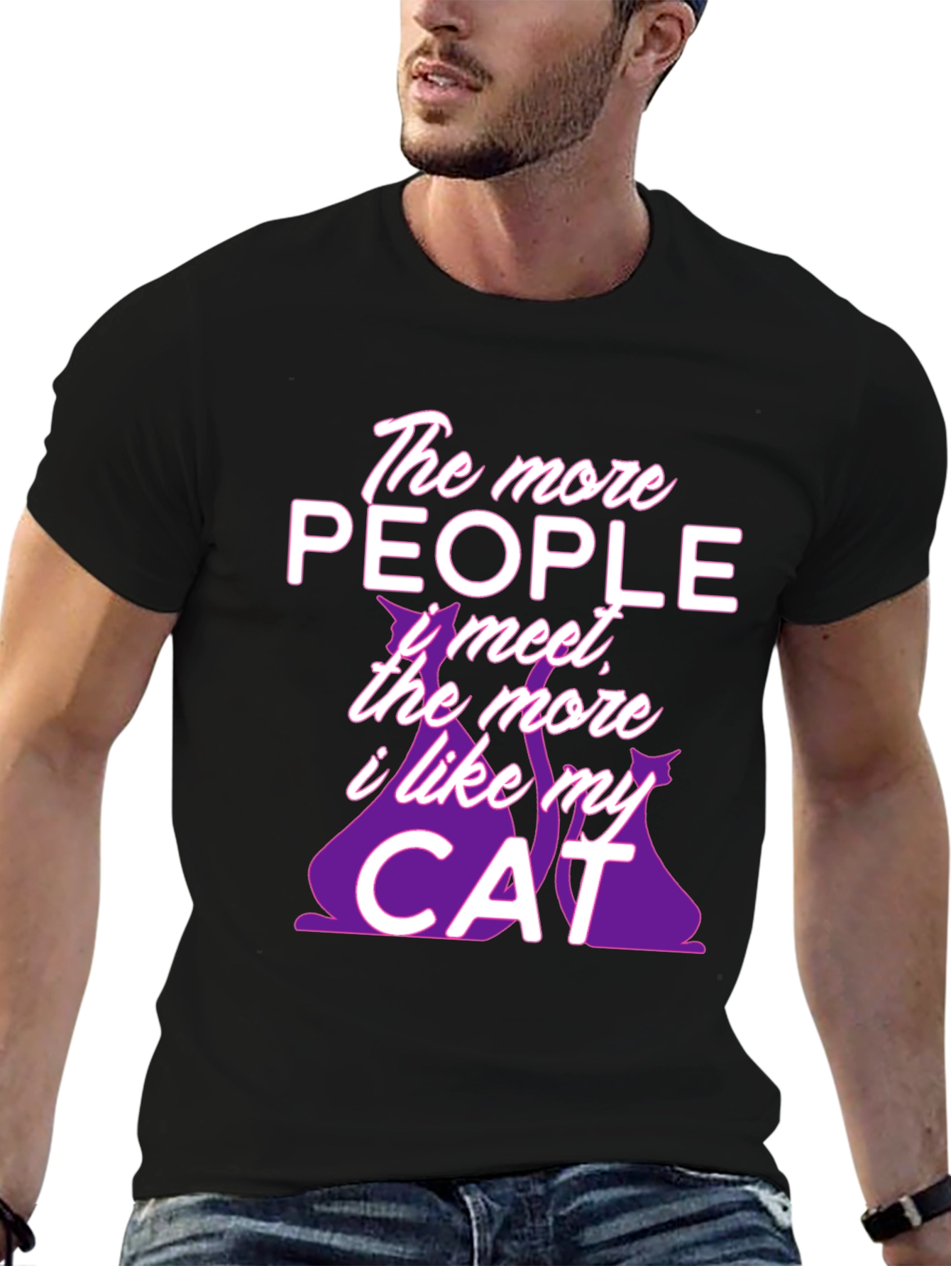 Black The More People Cat T-Shirt -  Comfortable Cotton Tee view 6