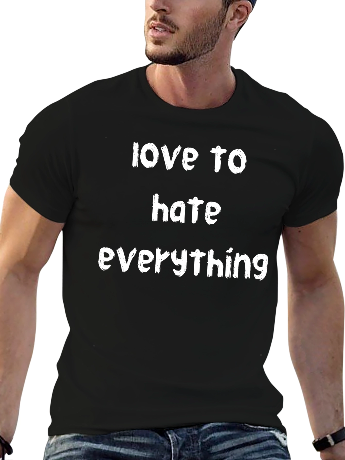 Black Love to Hate Everything Black Graphic T-Shirt view 6