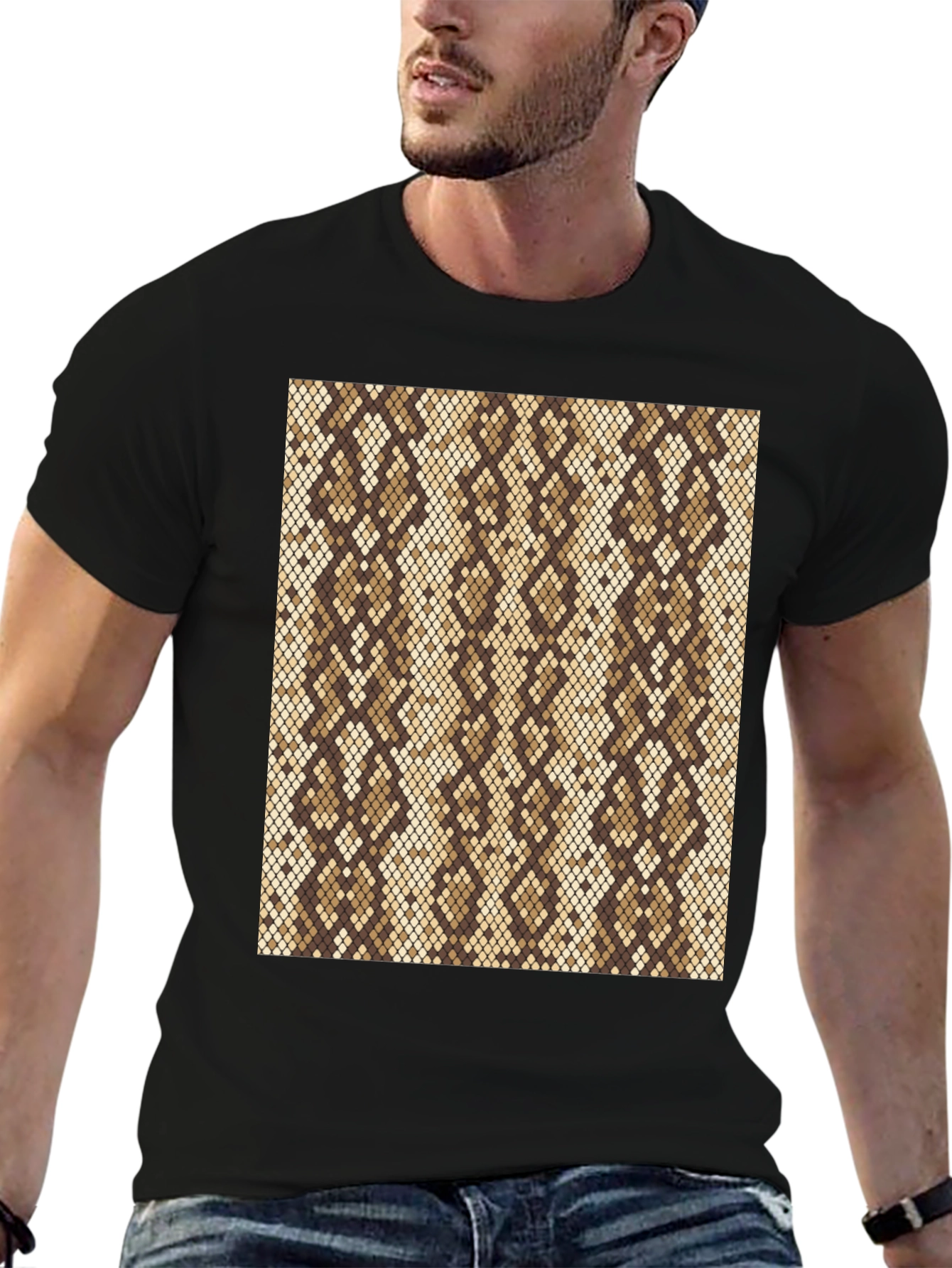 Black Snakeskin Pattern Black T-Shirt view 6