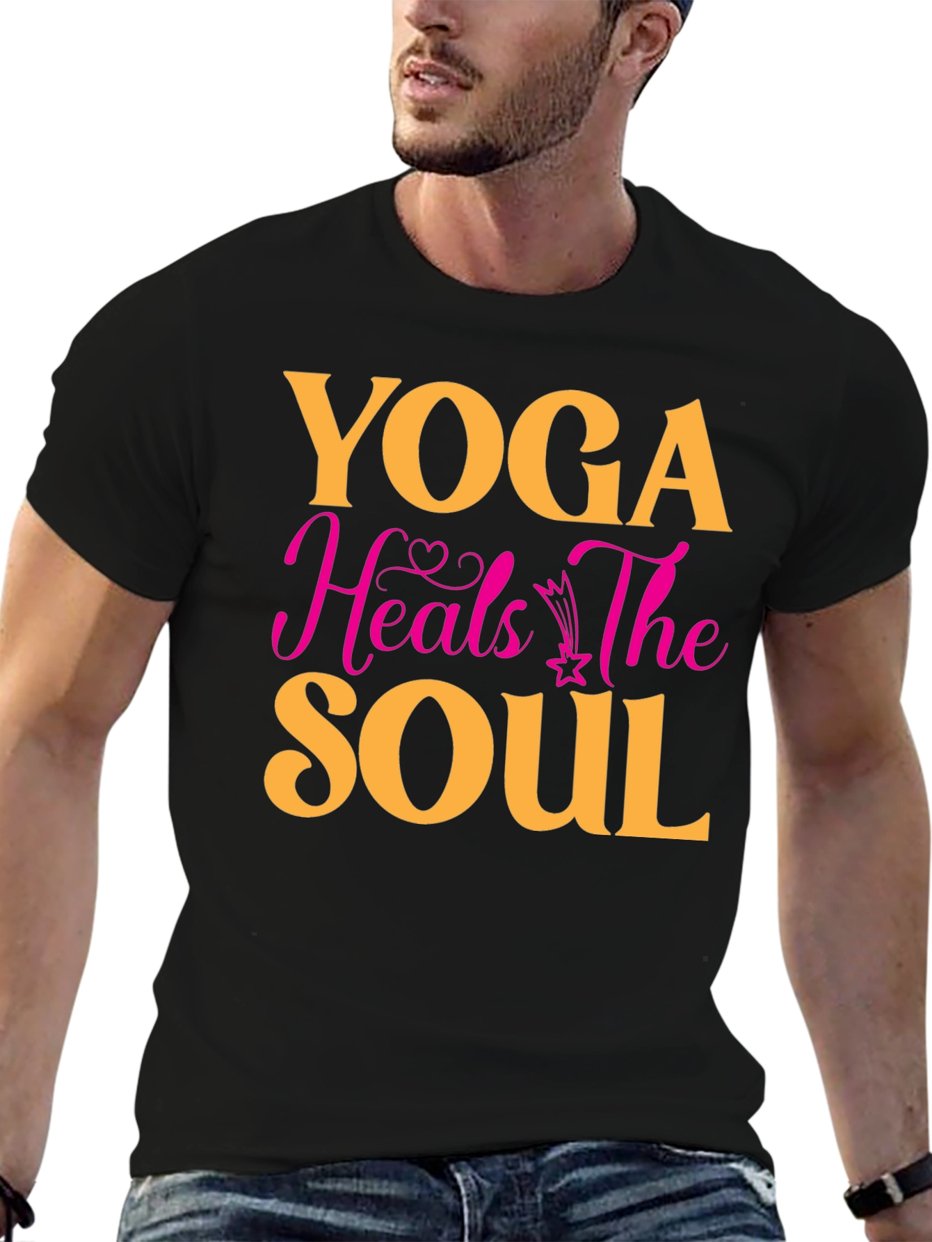 Black Yoga Heals the Soul Graphic T-Shirt view 6