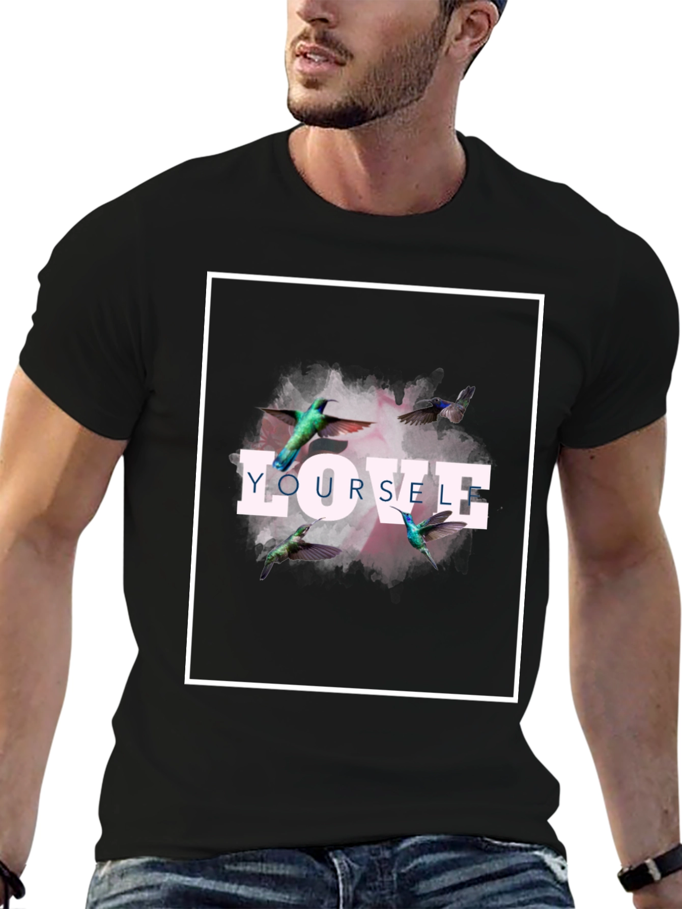 Black Love Yourself Hummingbird Graphic Tee - Black view 6