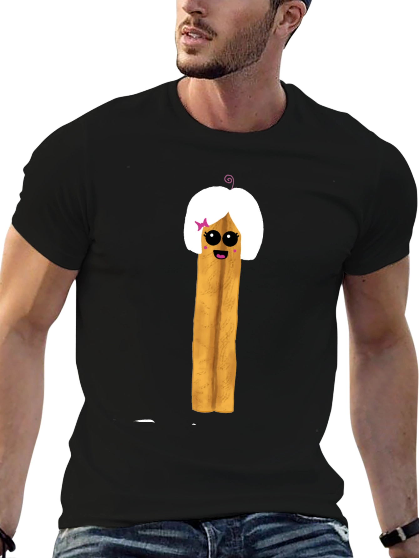 Black Funny French Fry Girl Graphic T-Shirt view 6