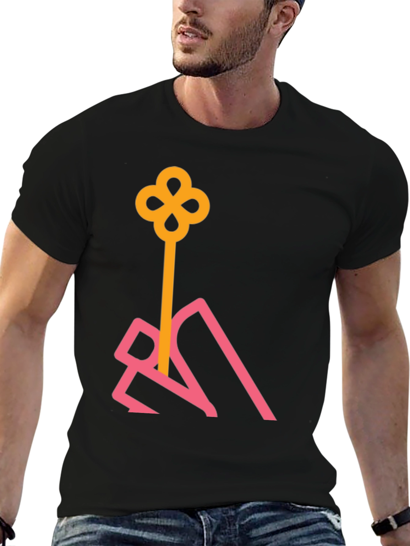 Black Stylish Black T-Shirt with Abstract Key Design view 6