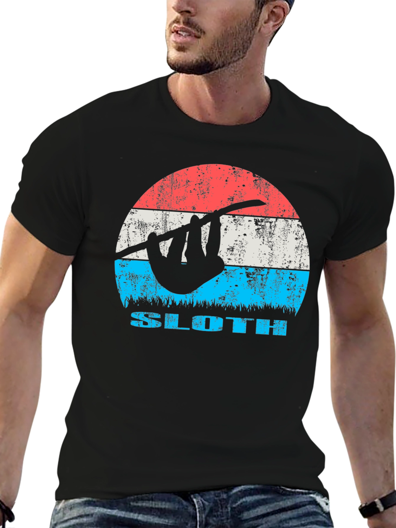 Black Retro Sloth Graphic Tee - Cool Casual T-Shirt view 6