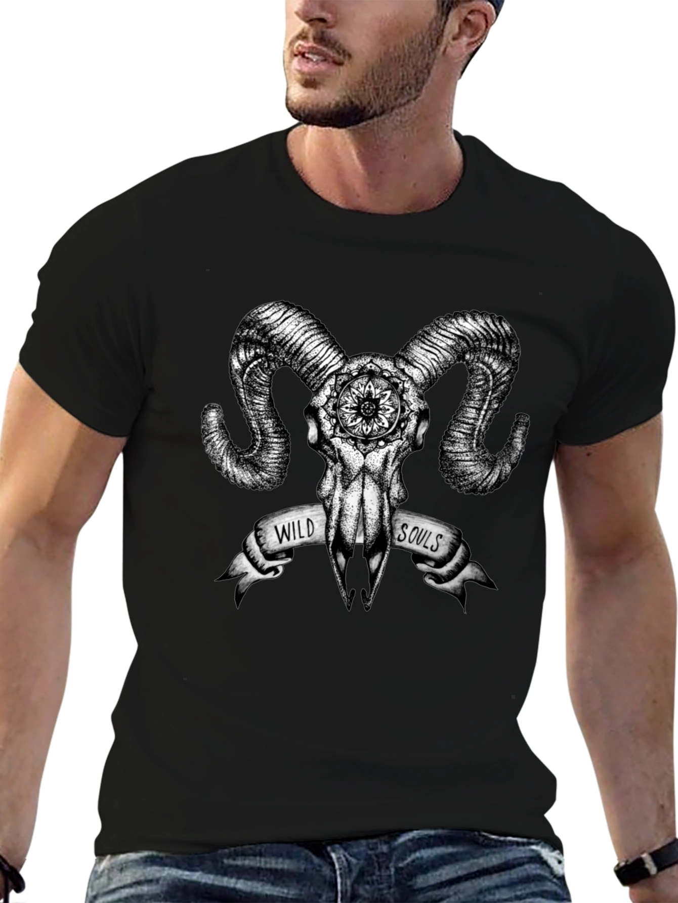 Black Wild Souls Ram Skull Graphic Tee view 6