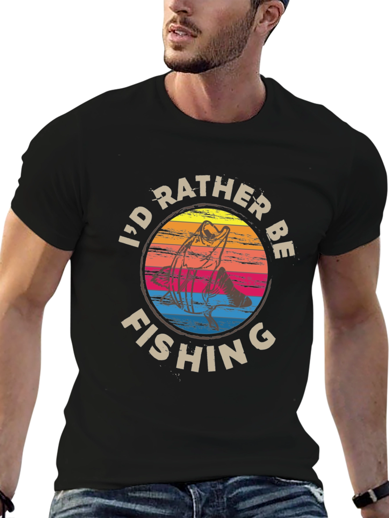 Black I'd Rather Be Fishing Graphic Tee - Black view 6