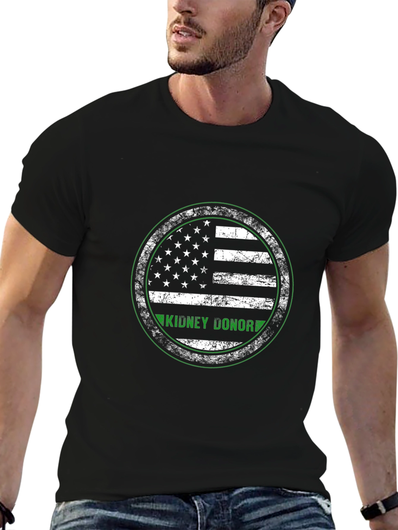 Black Kidney Donor T-Shirt American Flag view 6
