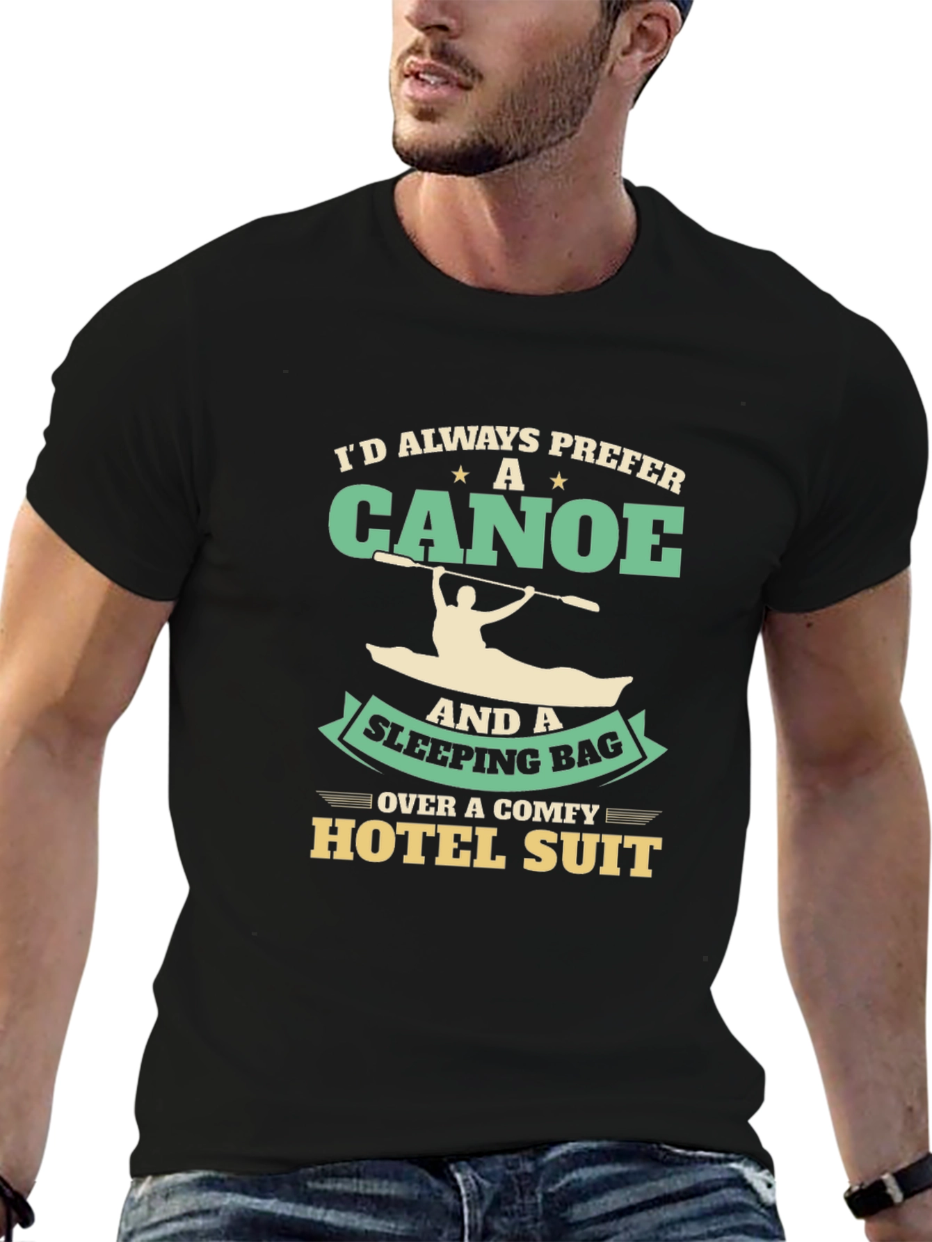 Black Canoe & Sleeping Bag T-Shirt - Outdoor Adventure Tee view 6