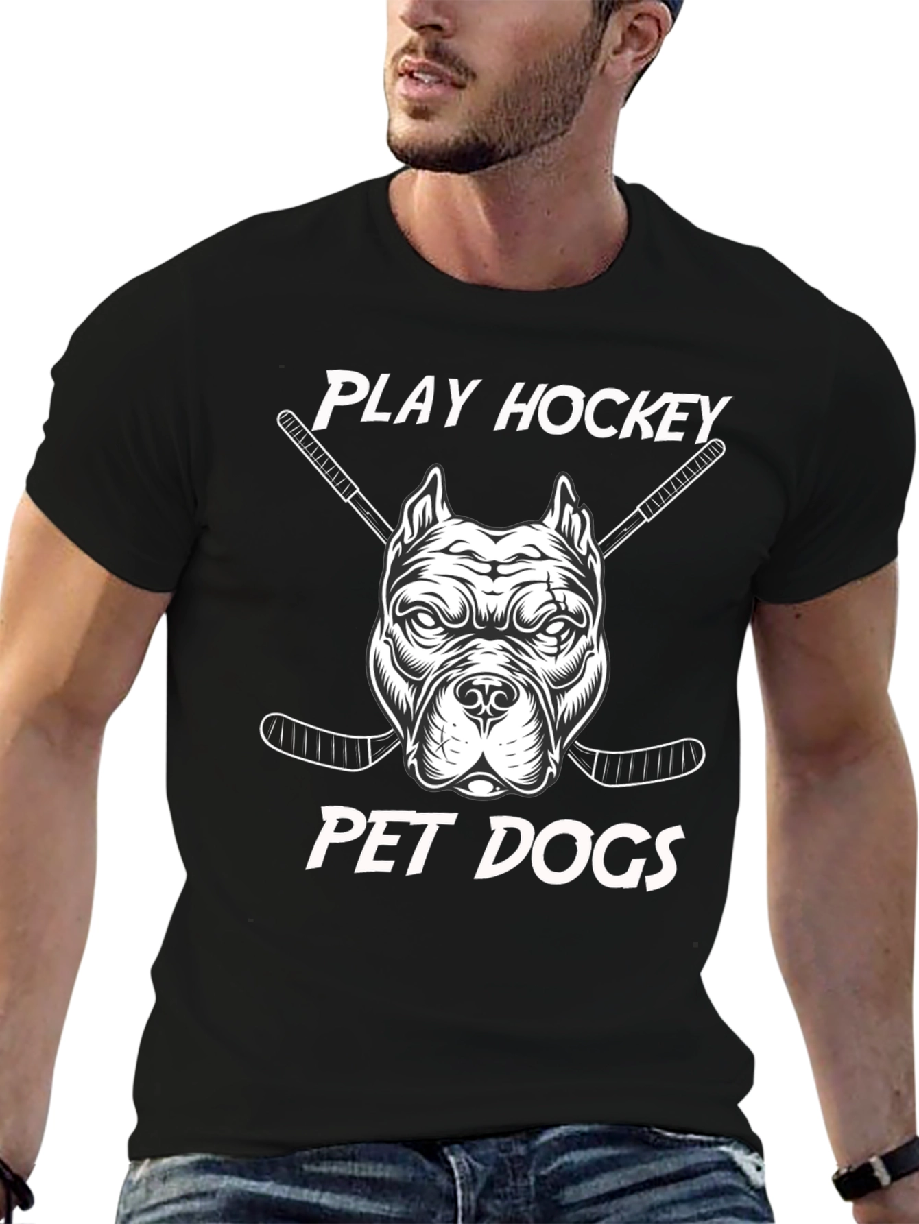 Black Play Hockey Pet Dogs T-Shirt - Black Cotton Tee view 6
