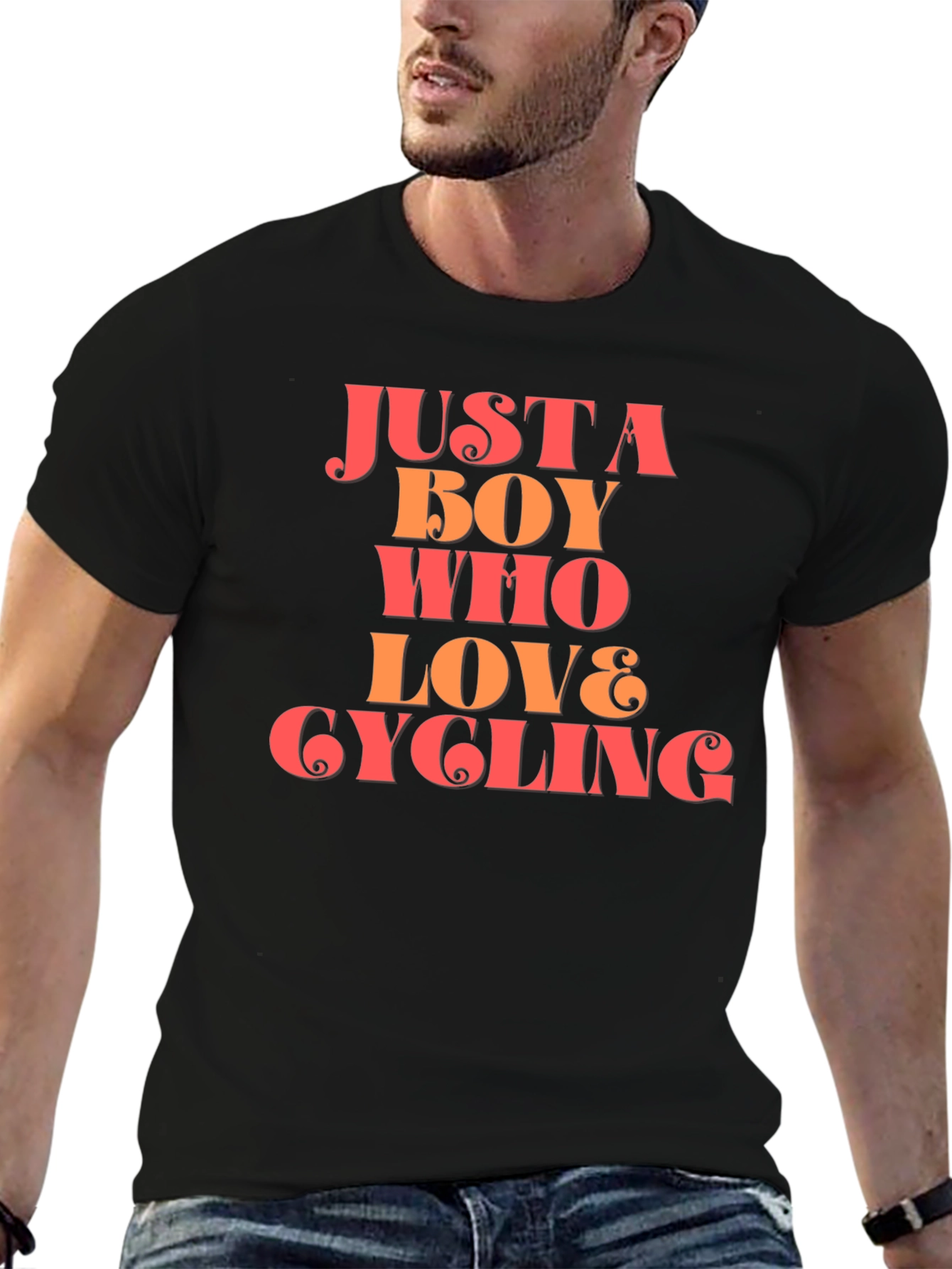 Black Cycling Lover T-Shirt - Just A Boy Who Loves Cycling view 6