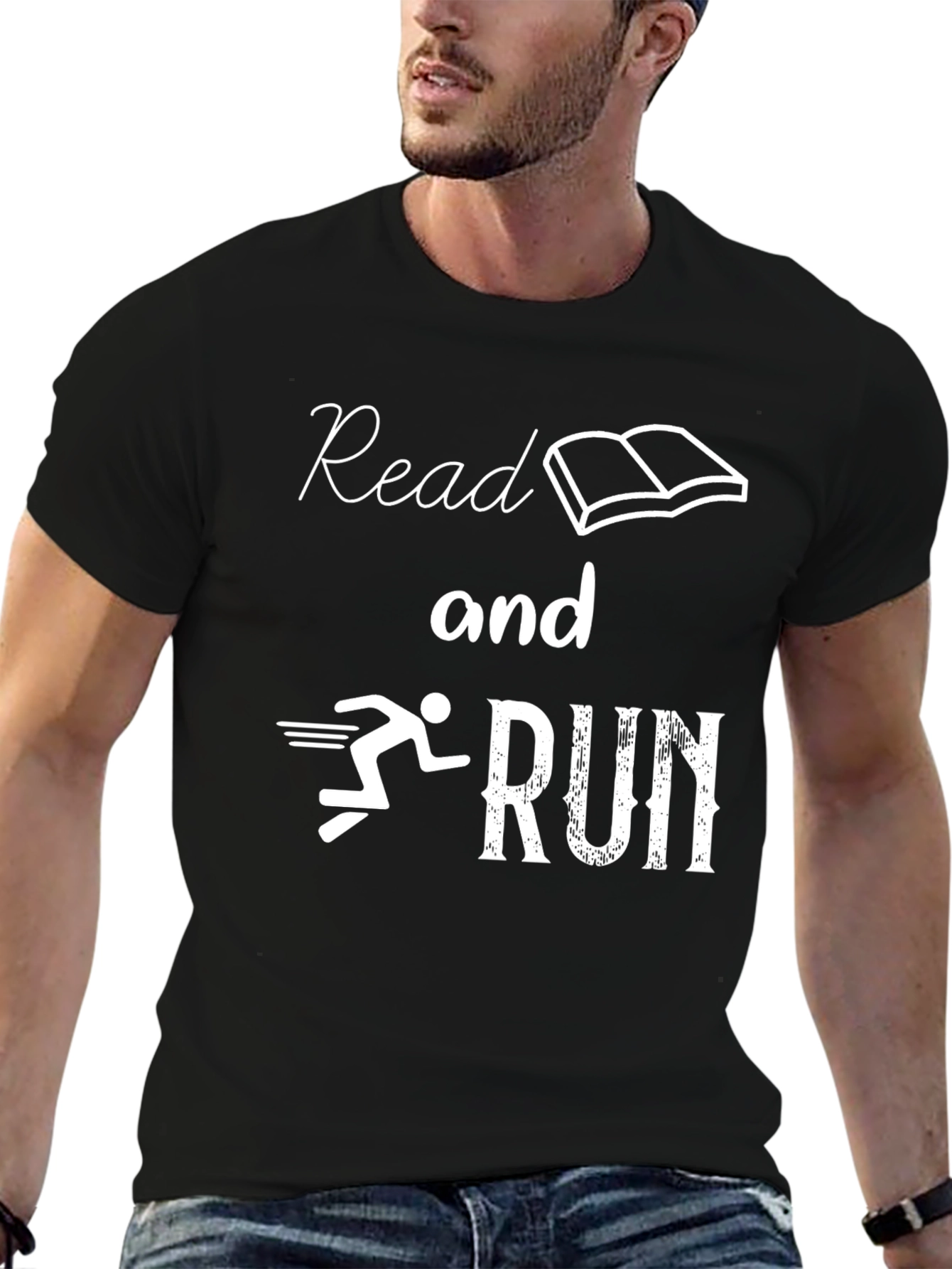Black Read and Run Graphic Tee - Black Cotton Blend T-Shirt view 6