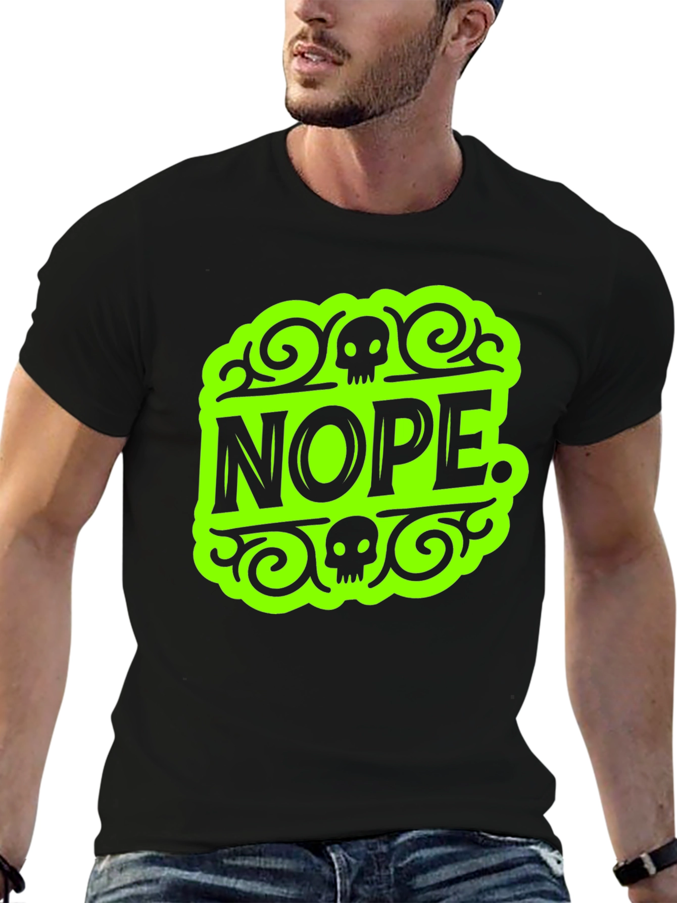 Black Nope Skull Graphic T-Shirt - Black Tee view 6