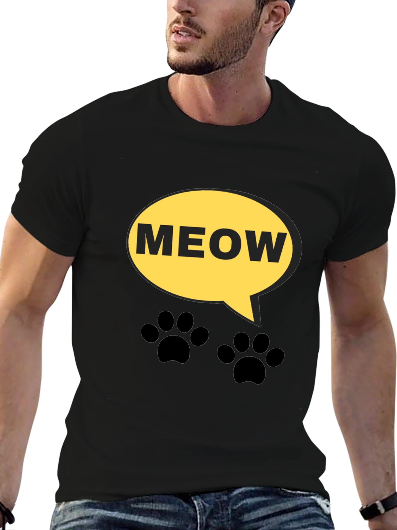 Black Meow Cat Lover T-Shirt - Funny Graphic Tee view 6