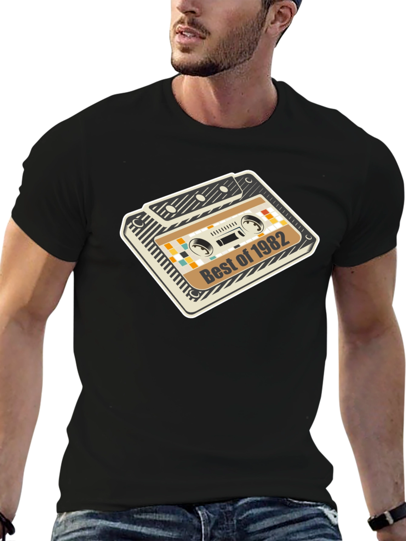 Black Retro 1982 Cassette Tape Graphic Tee view 6
